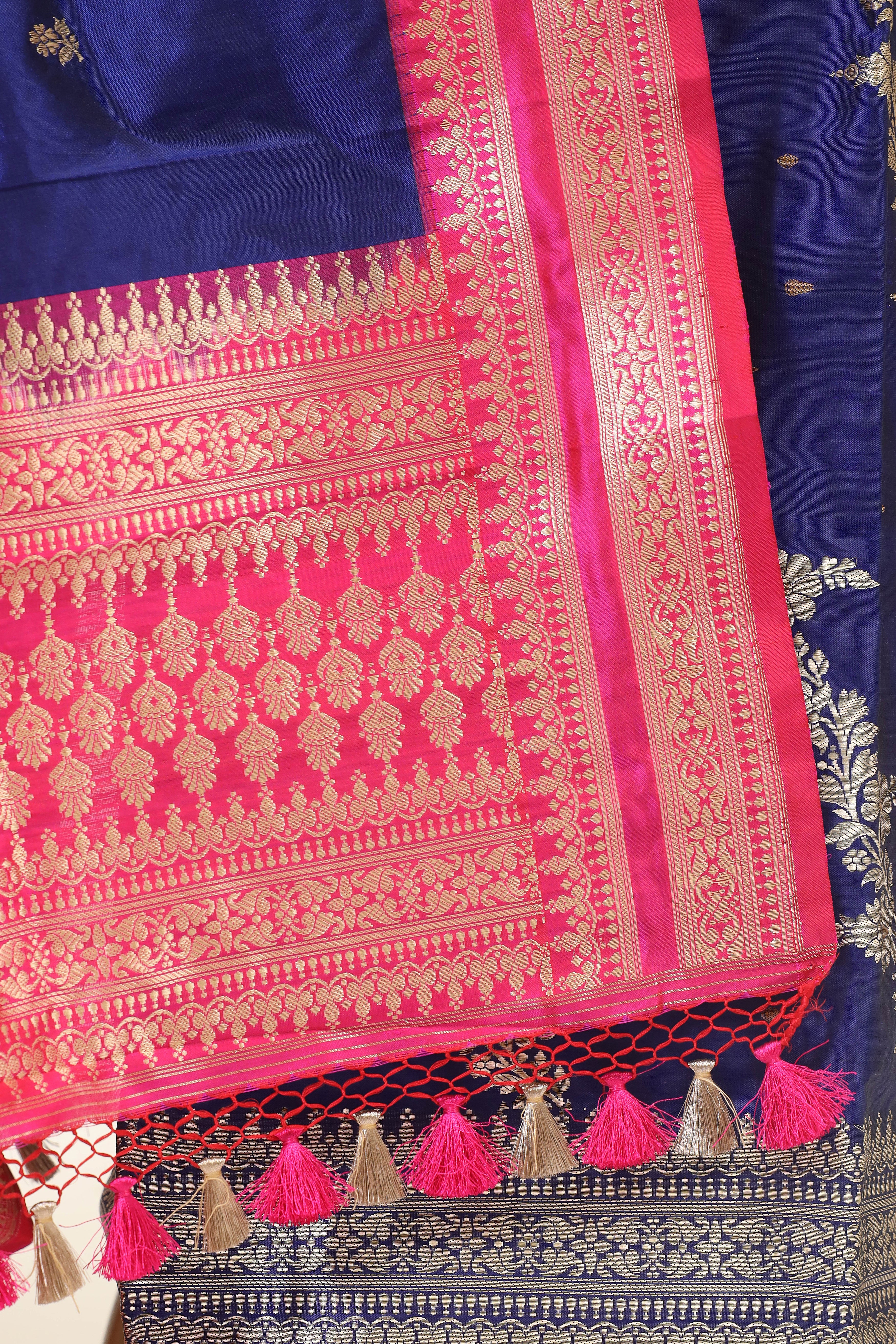 Electric Blue Katan Silk Suit with Kadhwa Zari Weaving & Contrast Border Dupatta