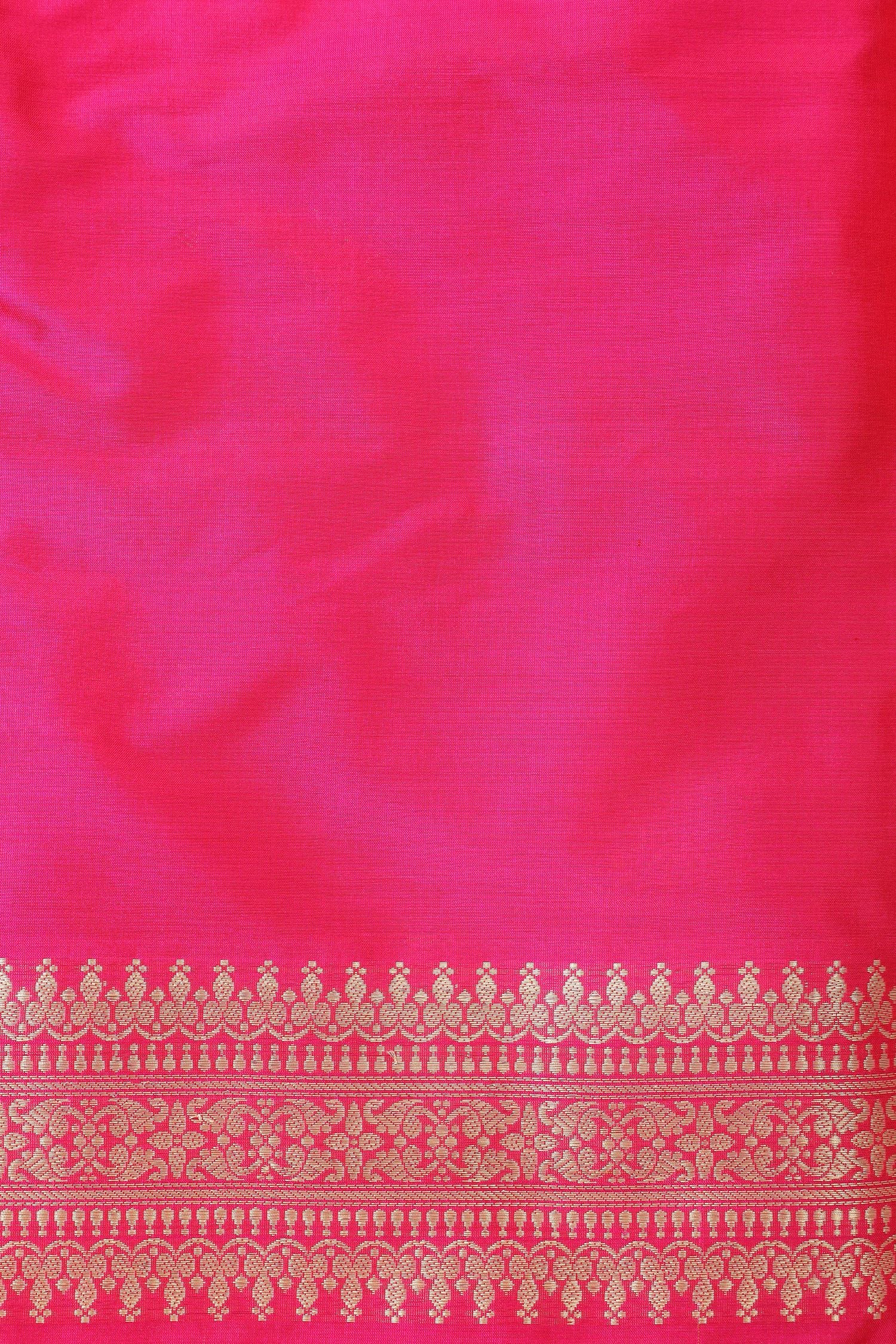 Bright Pink Katan Silk Suit with Kadhwa Zari Weaving & Contrast Border Dupatta
