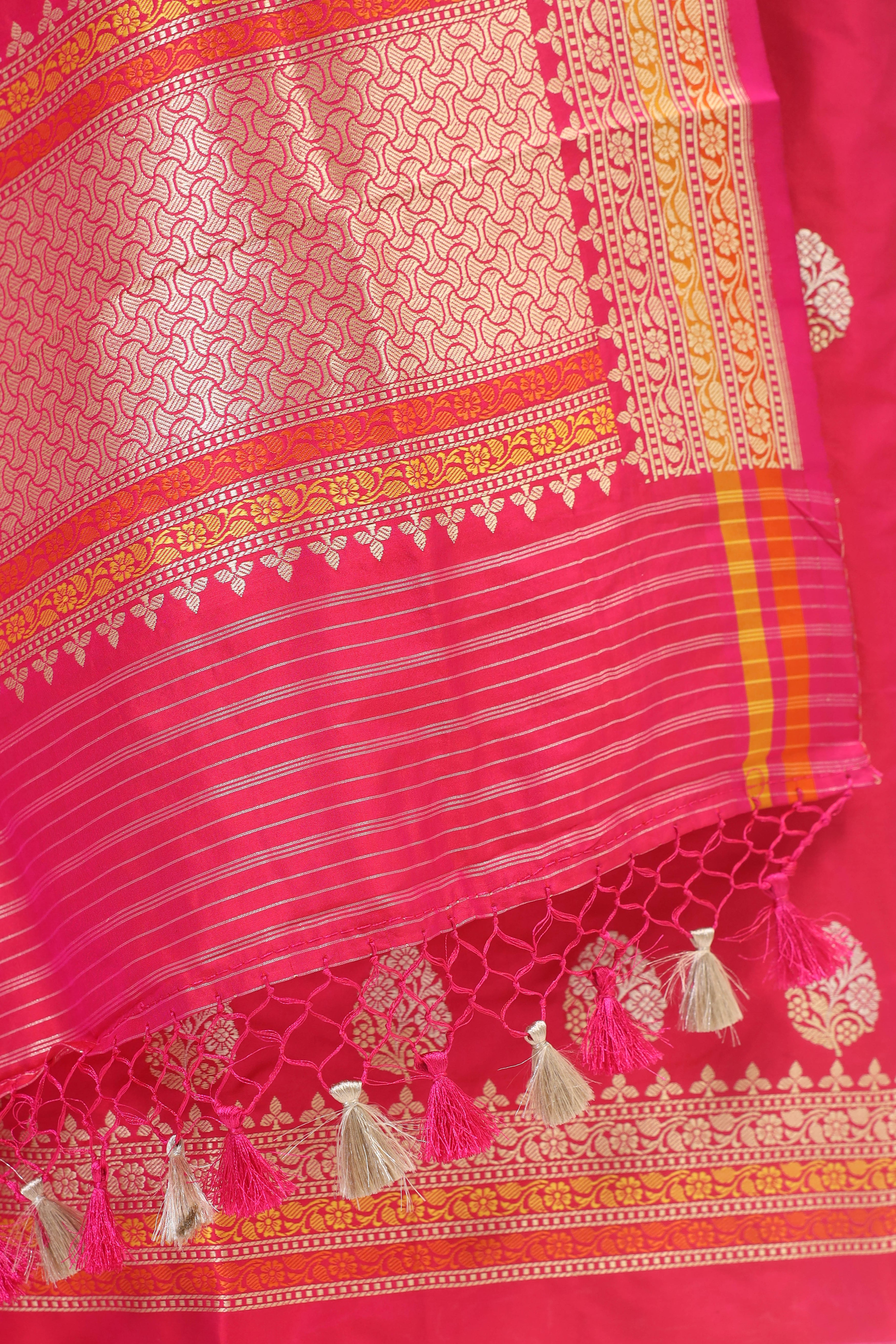 Bright Pink Katan Silk Suit Set With Kadhwa Weaving Dupatta