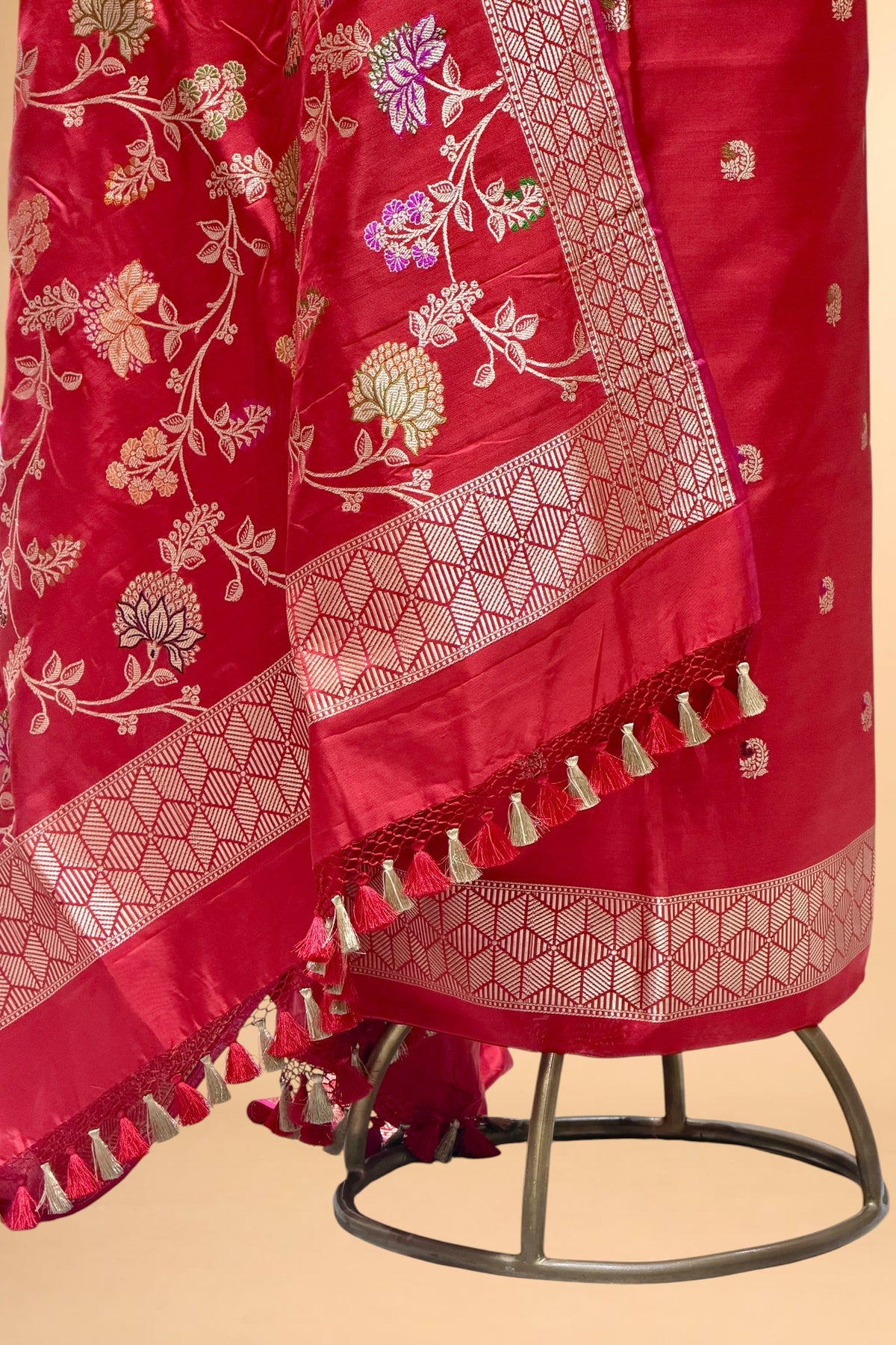 Red Katan Silk Iktara Suit with Meena Kadhwa Floral Jaal Dupatta