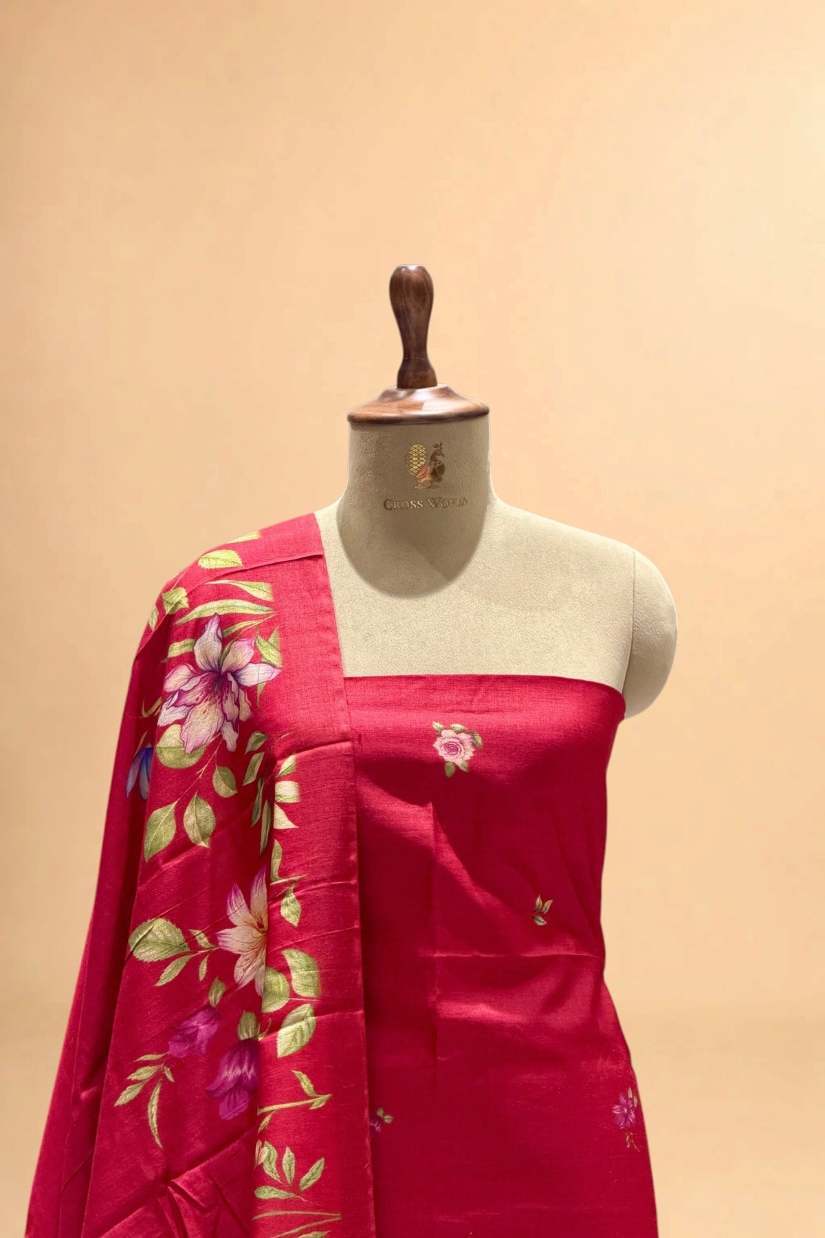 Red Printed Pure Banarasi Munga Silk Suit Set