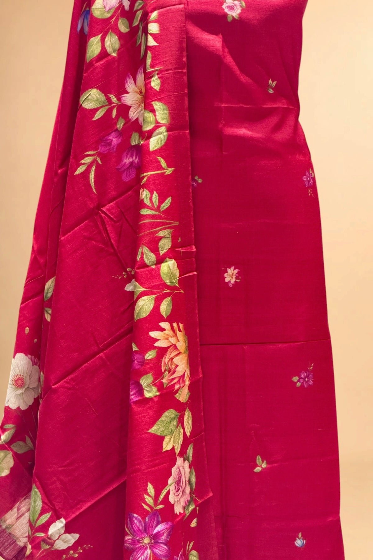 Red Printed Pure Banarasi Munga Silk Suit Set