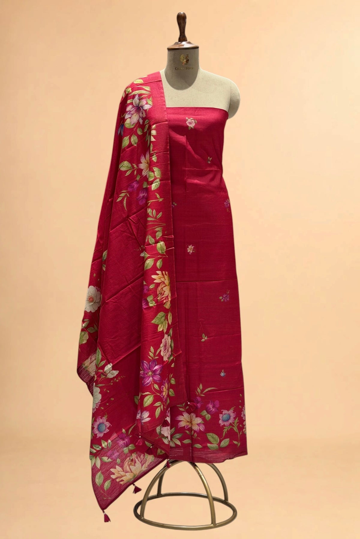 Red Printed Pure Banarasi Munga Silk Suit Set