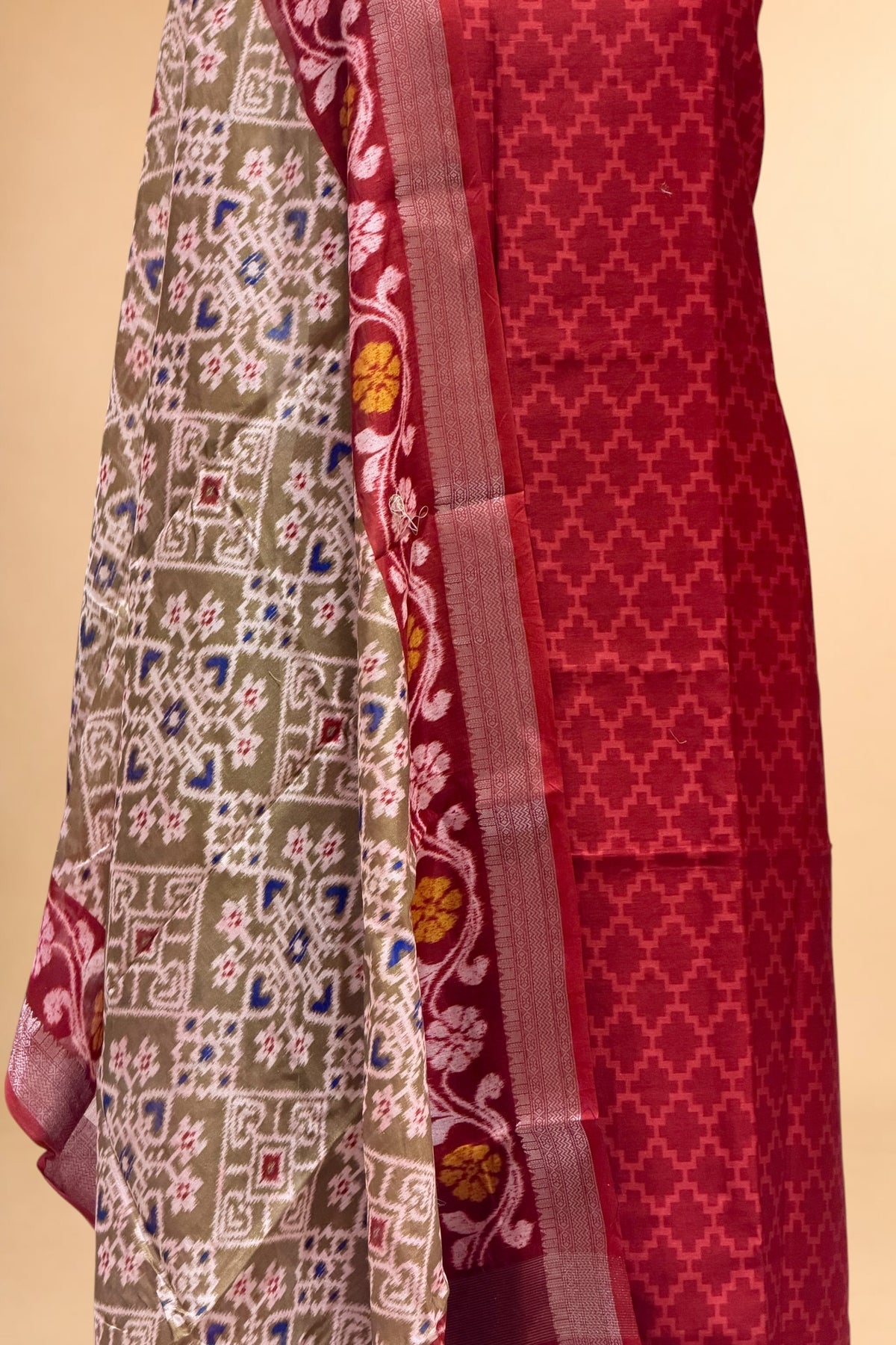 Red Printed Pure Chanderi Silk Suit Set