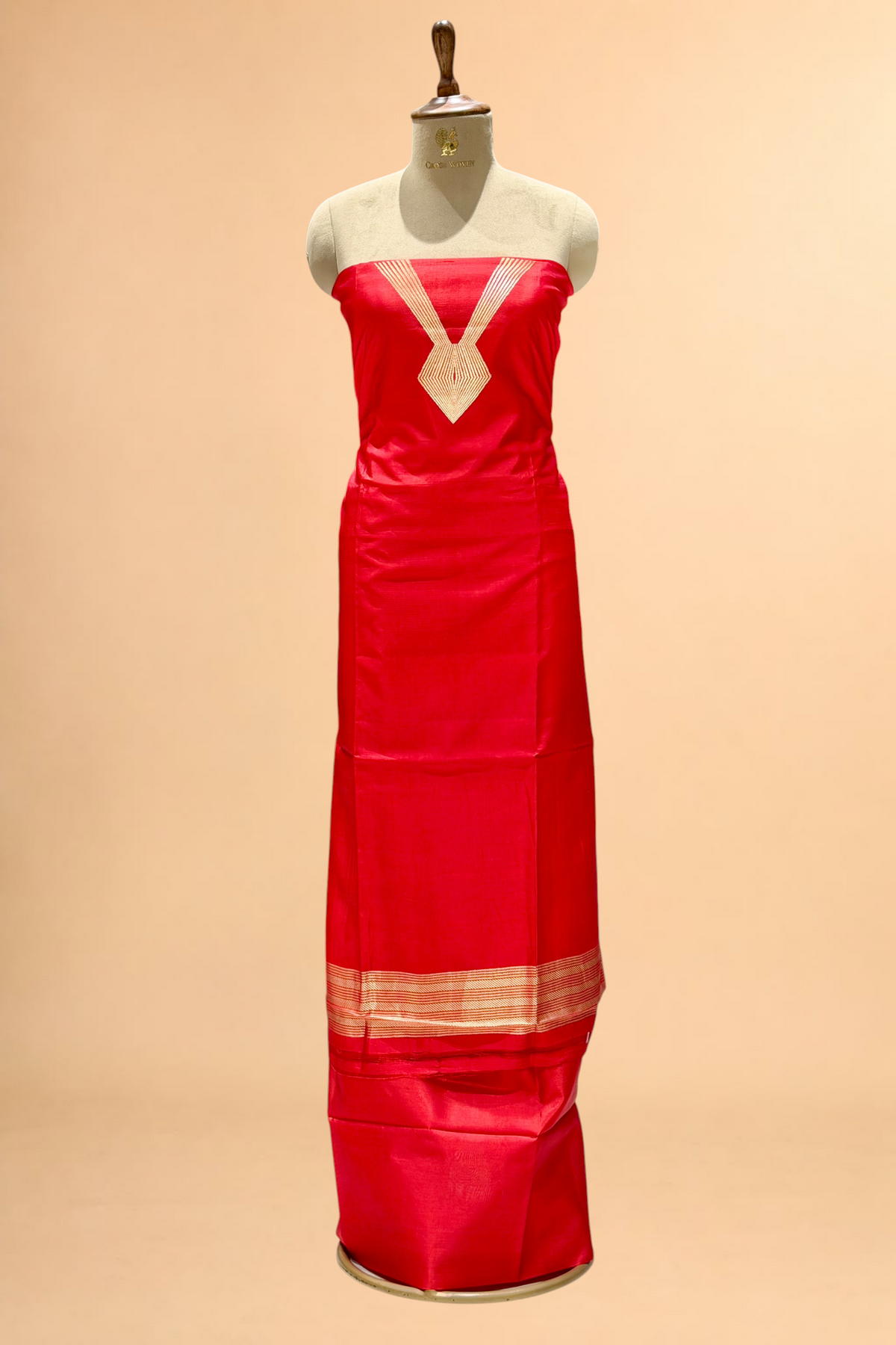 Red Soft Silk Co-Ord Set with Kadhwa Neck Panel