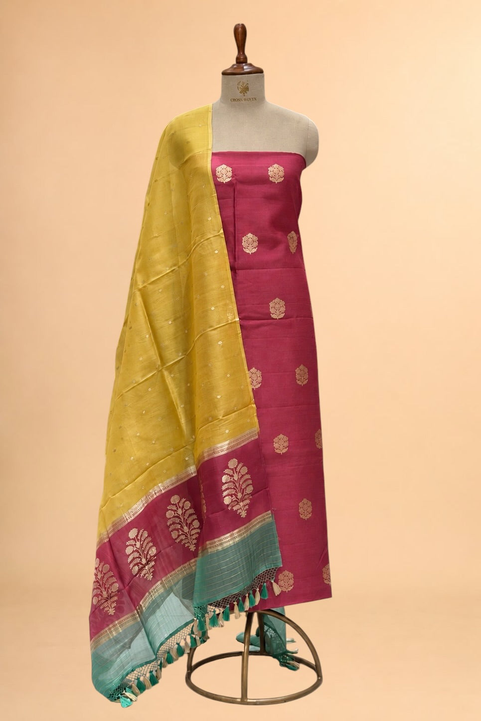 Rose Pink Pure Chiniya Silk Suit With Organza Dupatta