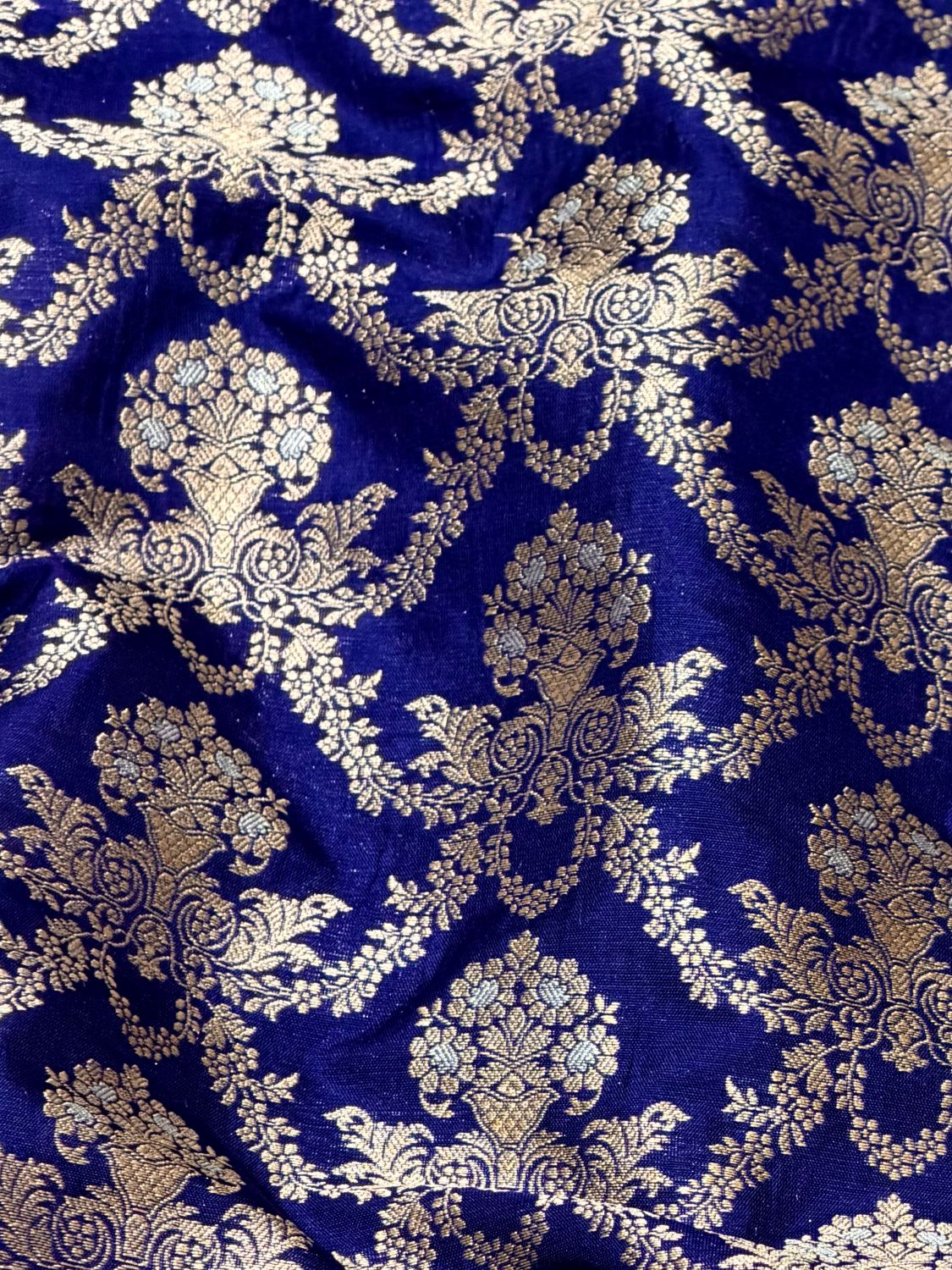 Royal Blue Katan Silk Sona-Rupa Allover Jaal Fabric