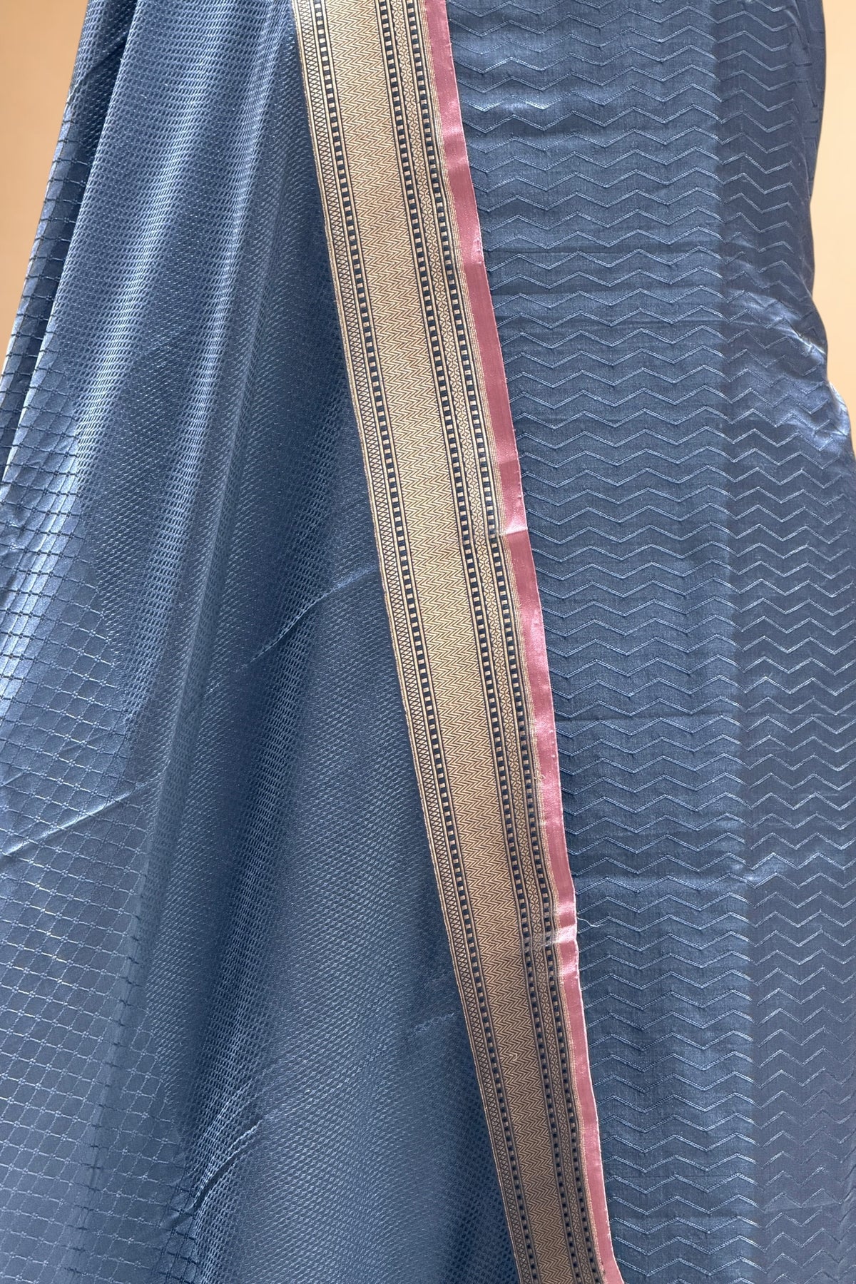 Slate Blue Pure Tanchoi Silk Suit Set