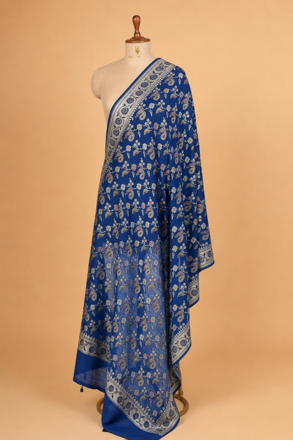 Hand Brush-Dyed Moonga Silk Dupatta with Floral Motifs