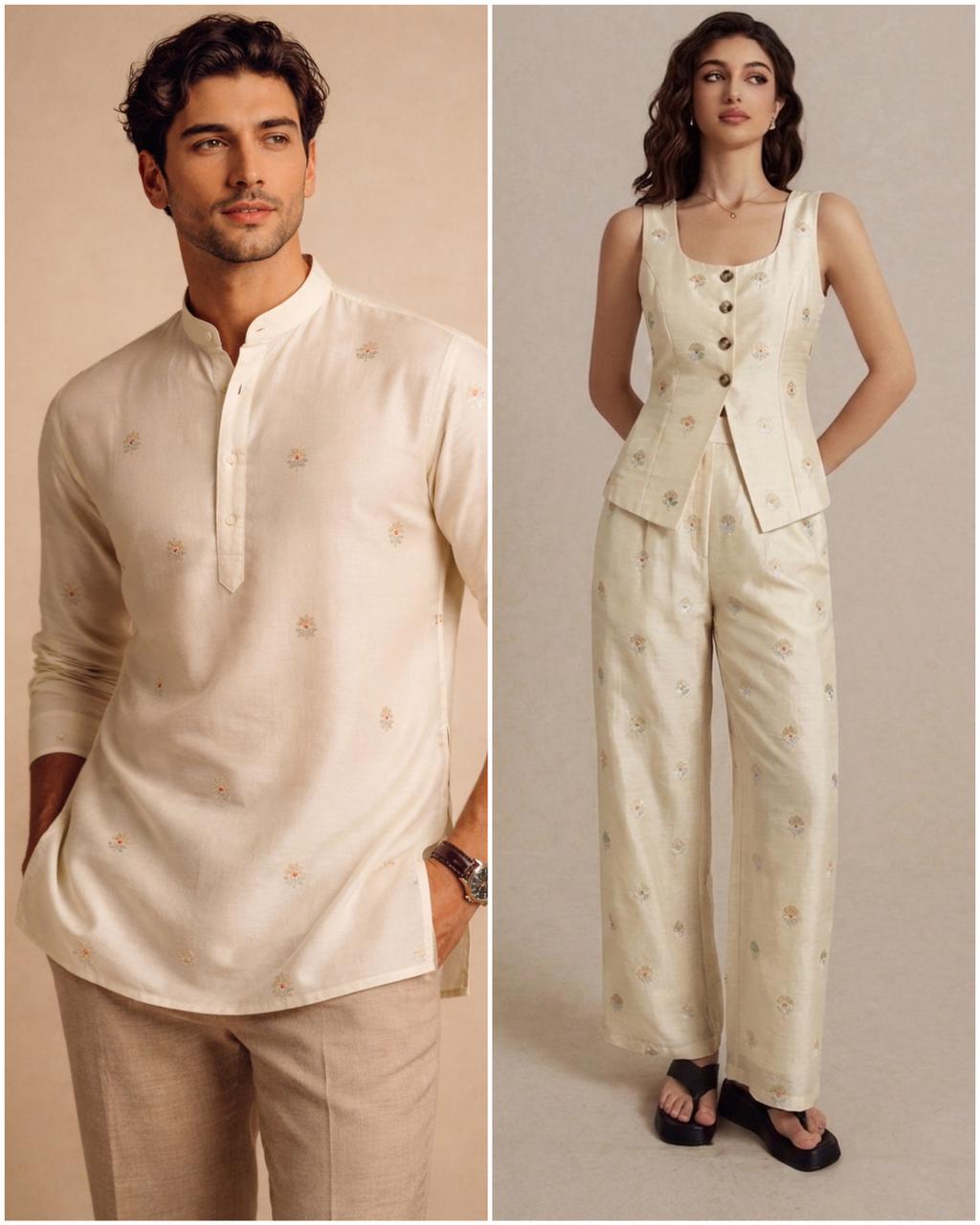 Ivory Premium Cotton Fabric With Floral Motif