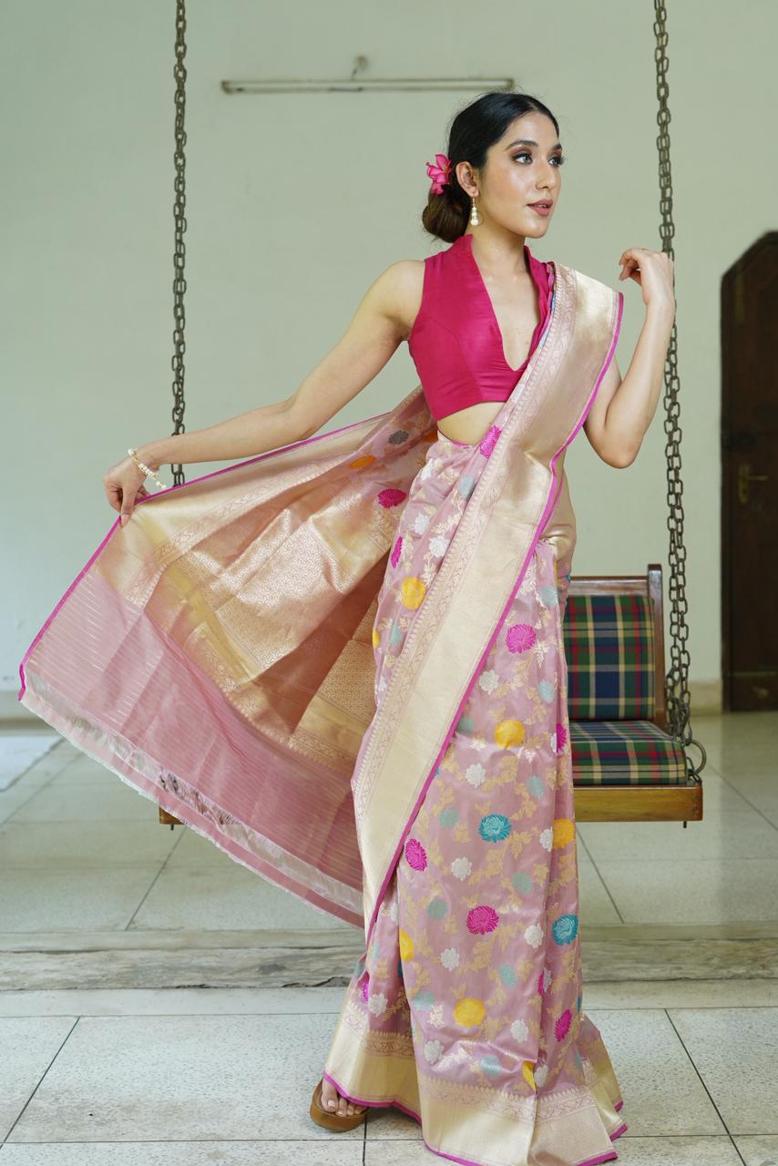 Dusty Rose Pure Katan Silk Banarasi Handloom Saree