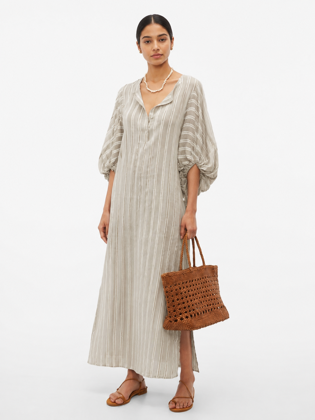 White & Grey Striped Mul Fabric