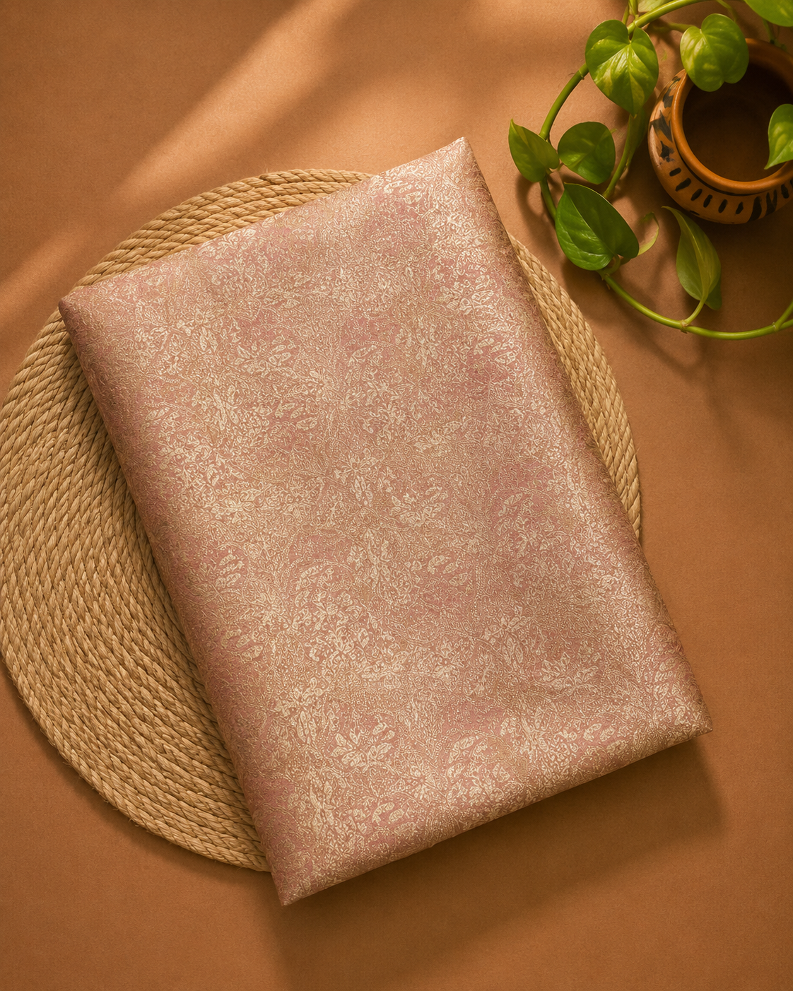Peach Brocade Katan Silk Handloom Fabric
