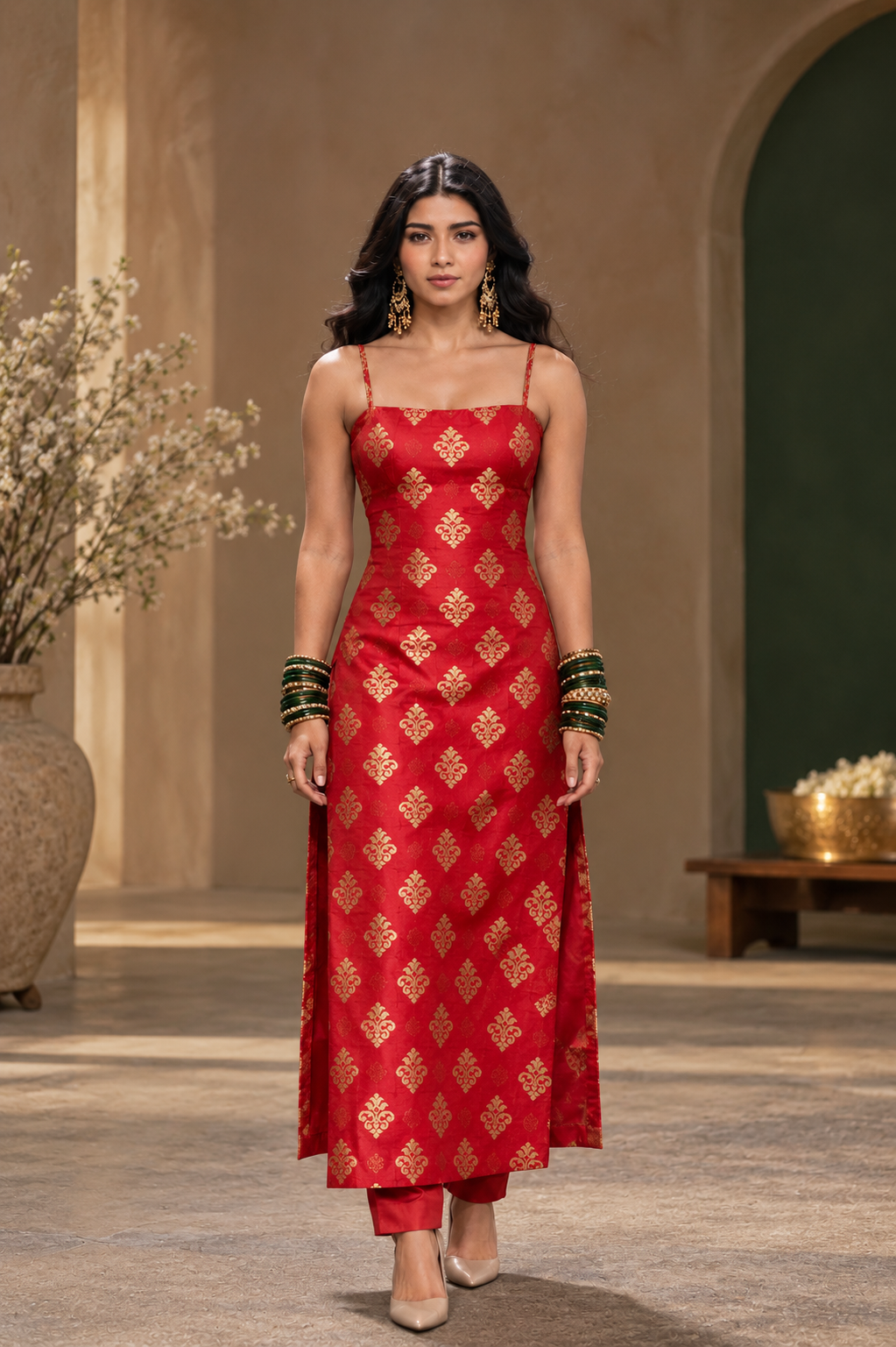 Red Banarasi Allovere Booti Pure Katan Silk Fabric