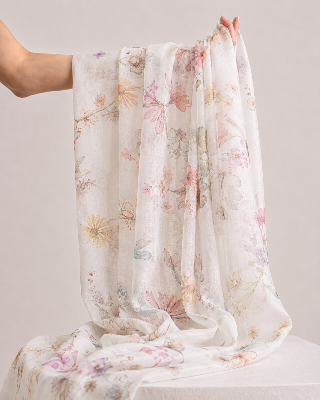 White Printed Mul Fabric