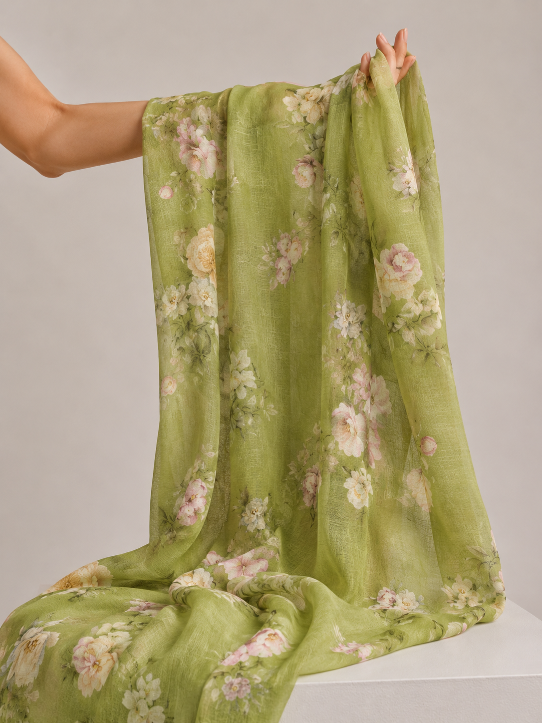 Green Floral Mul Prints Fabric