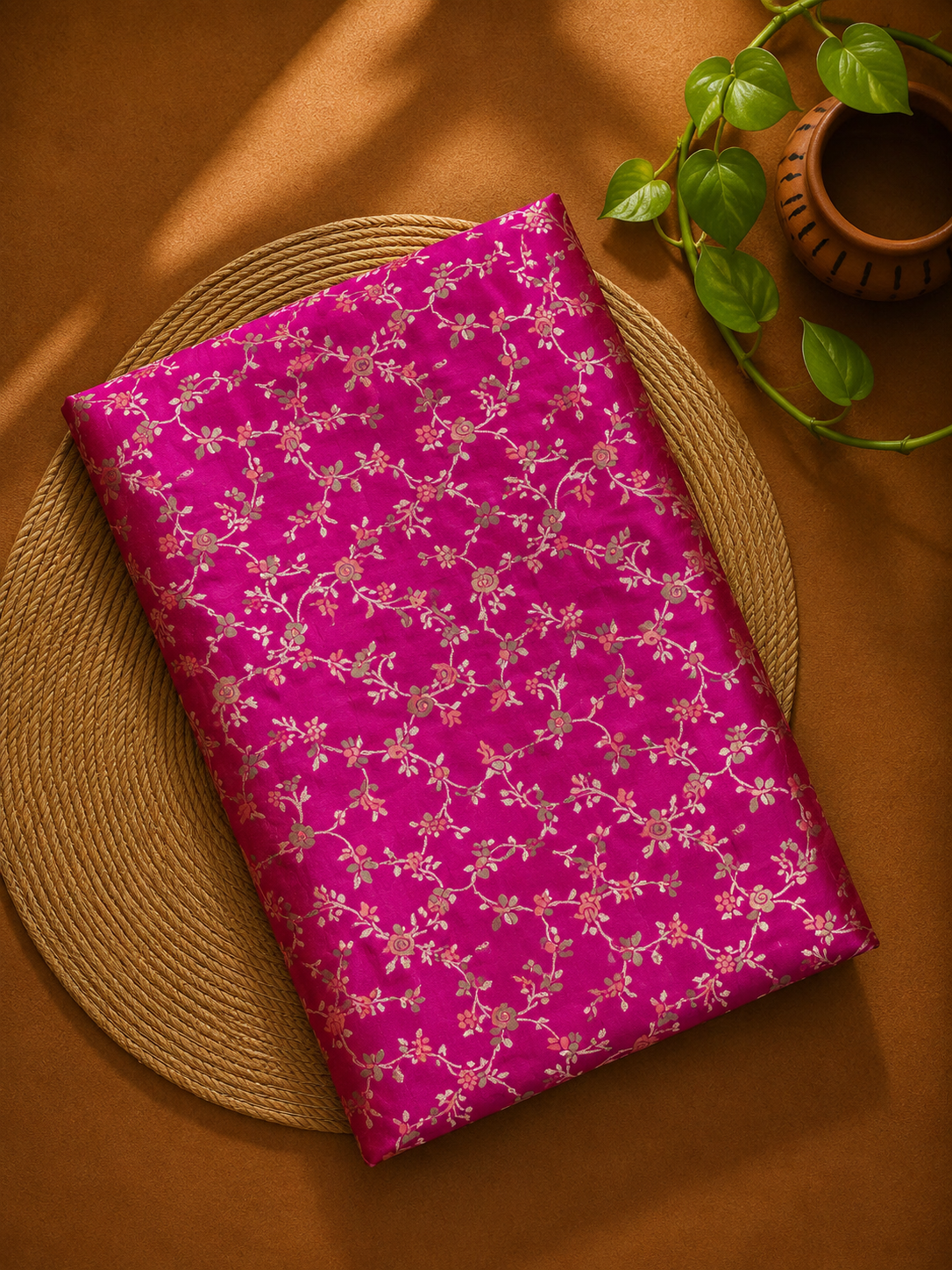 Magenta Meenakari Katan Silk Handloom Fabric