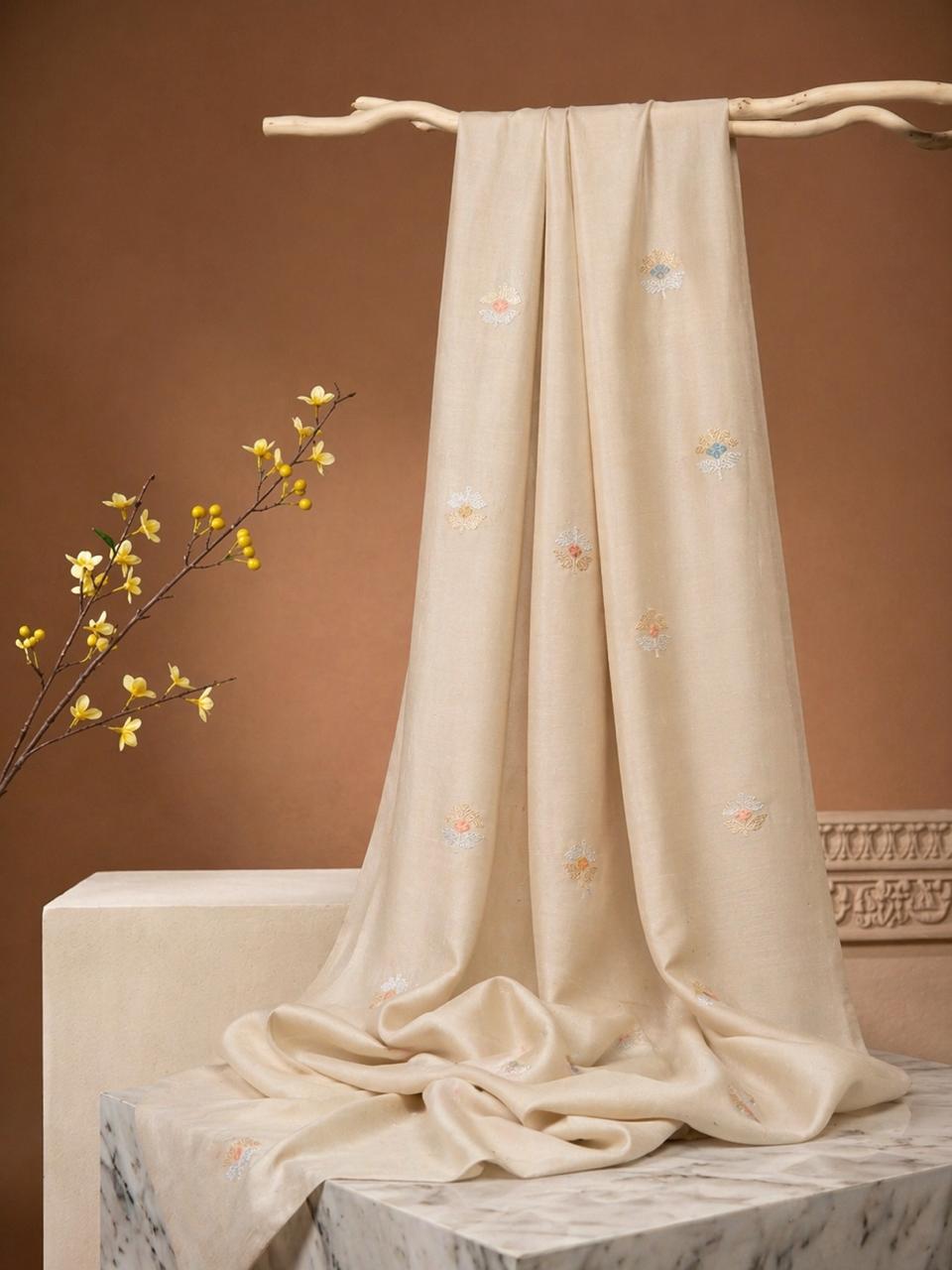 Ivory Premium Cotton Fabric With Floral Motif