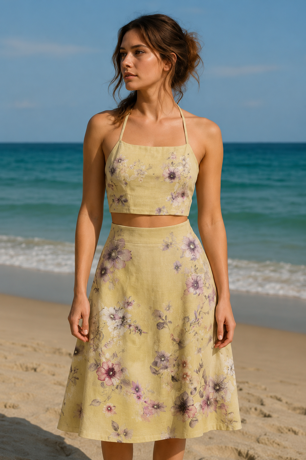 Pastel Yellow Printed Mul Fabric