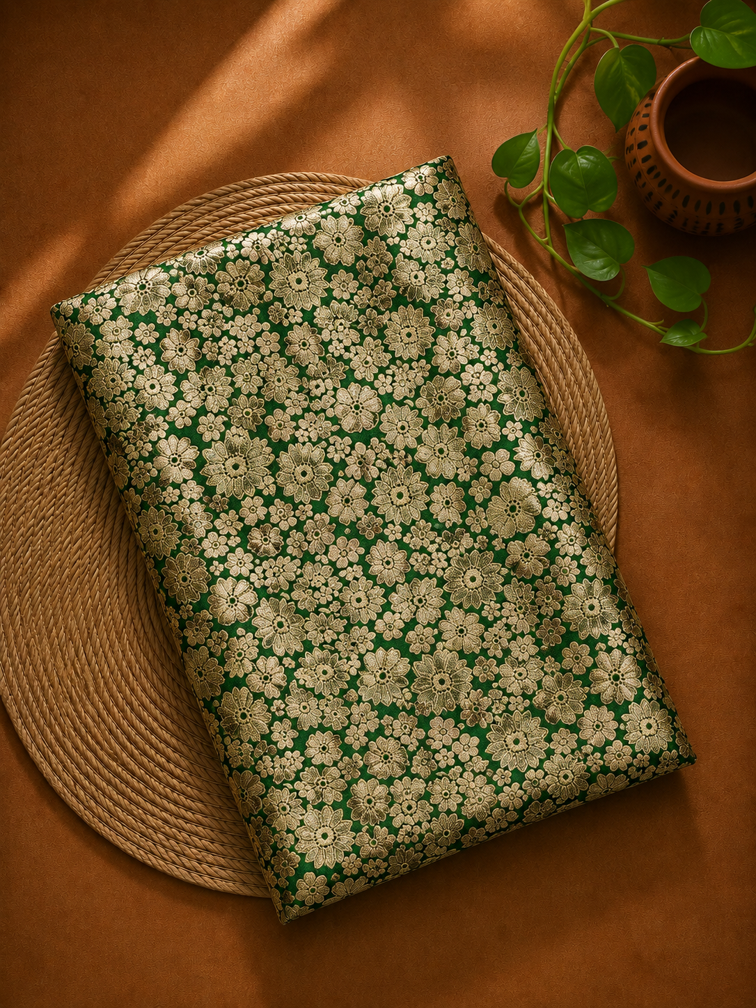 Bottle Green Sona - Rupa Katan Silk Handloom Fabric