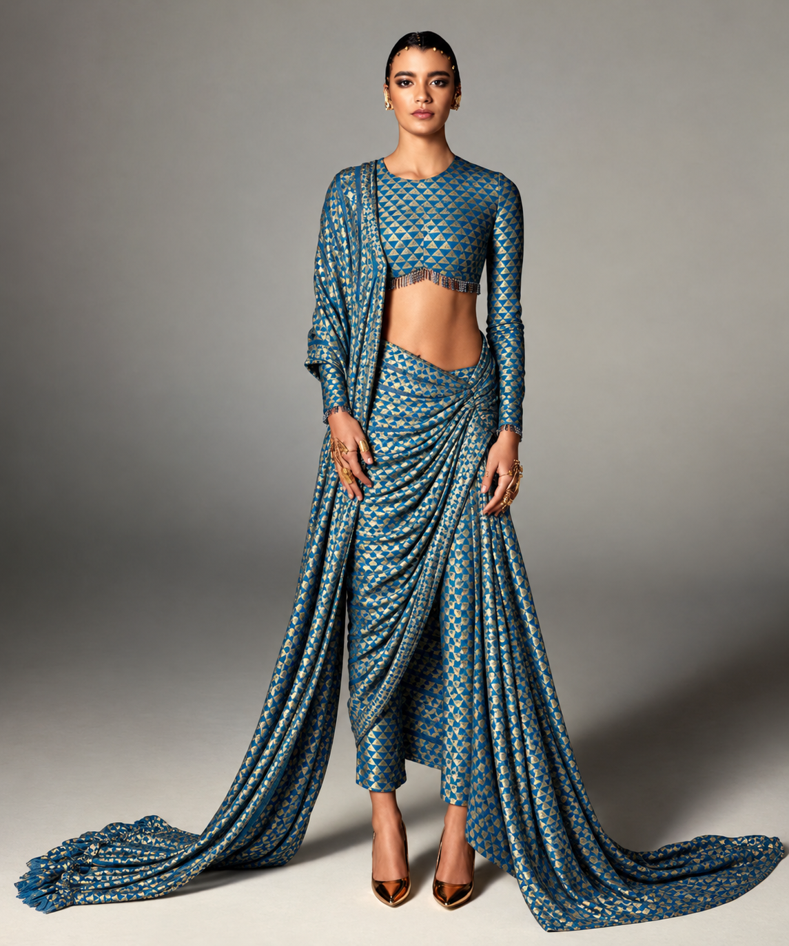 Teal Blue BanarasI Pure Katan Silk Fabric