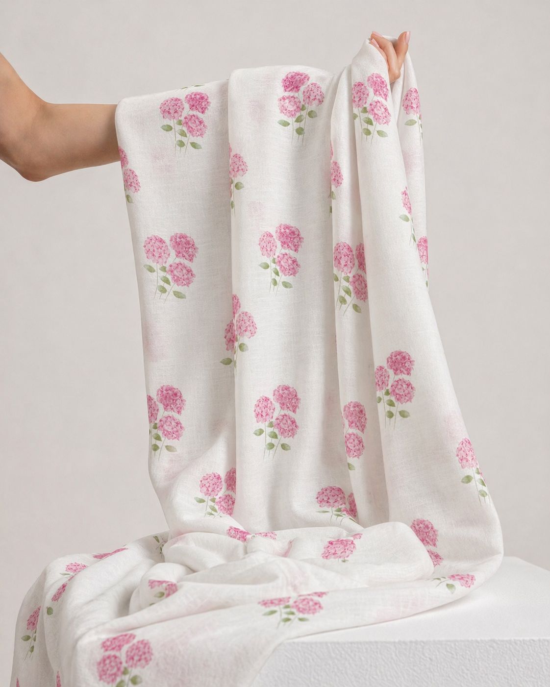 Pink Floral Printed Mul Cotton Fabric