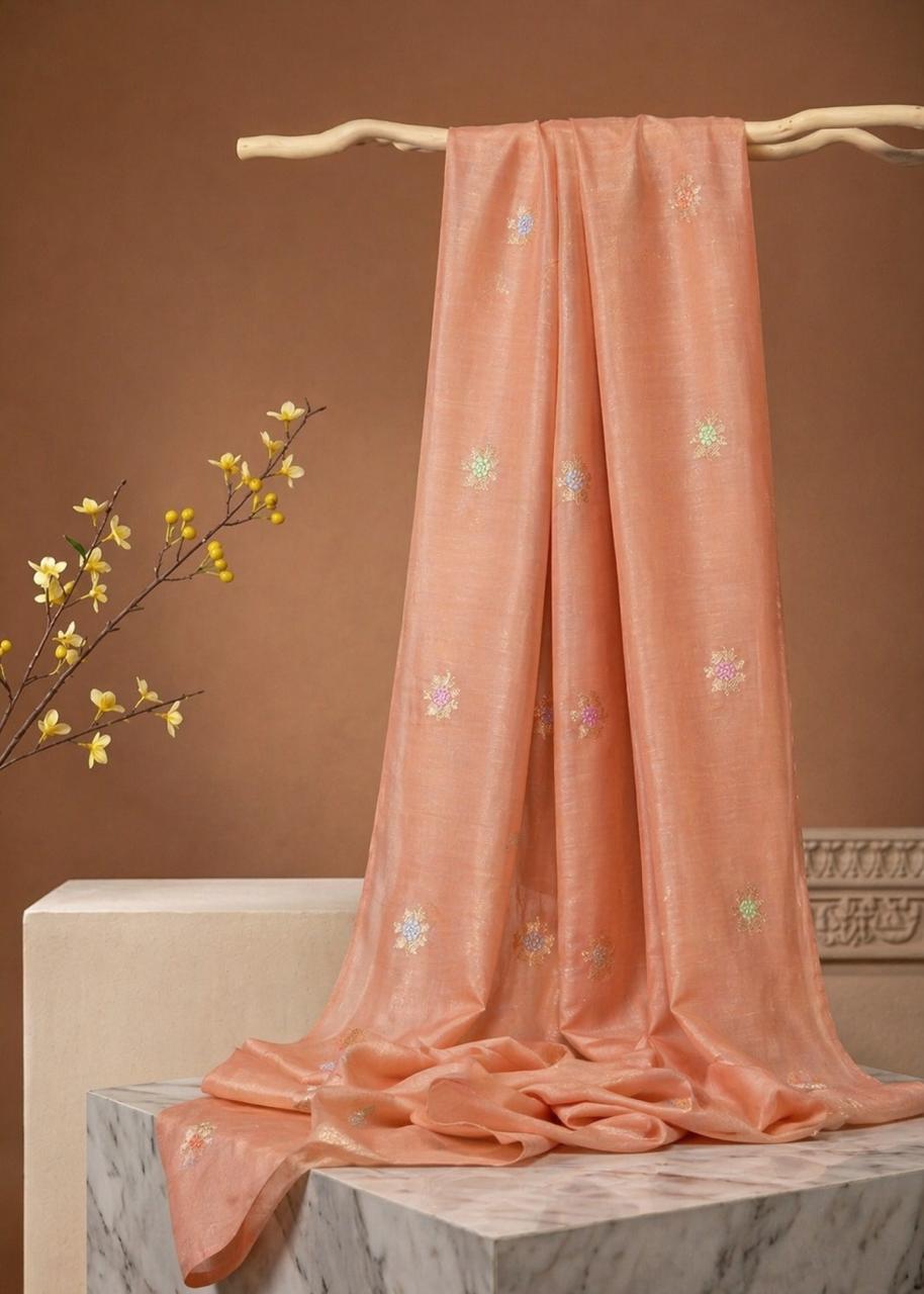 Light Brown Premium Cotton Fabric With Floral Motif
