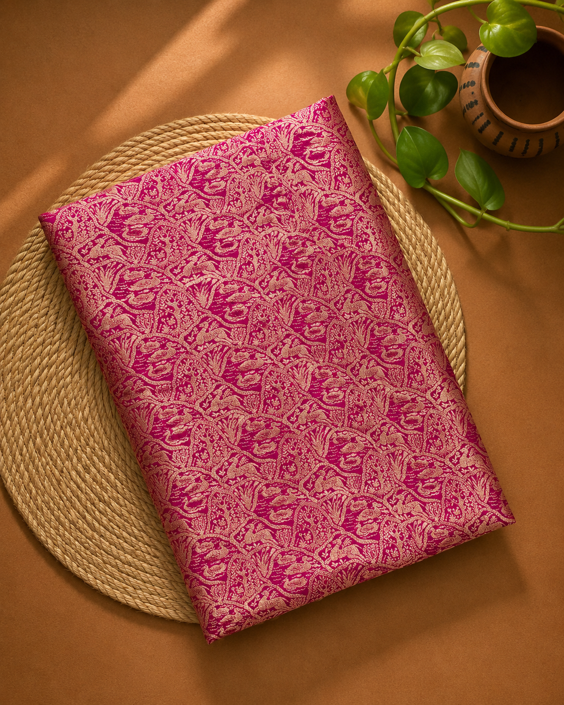 Pink Brocade Katan Silk Handloom Fabric