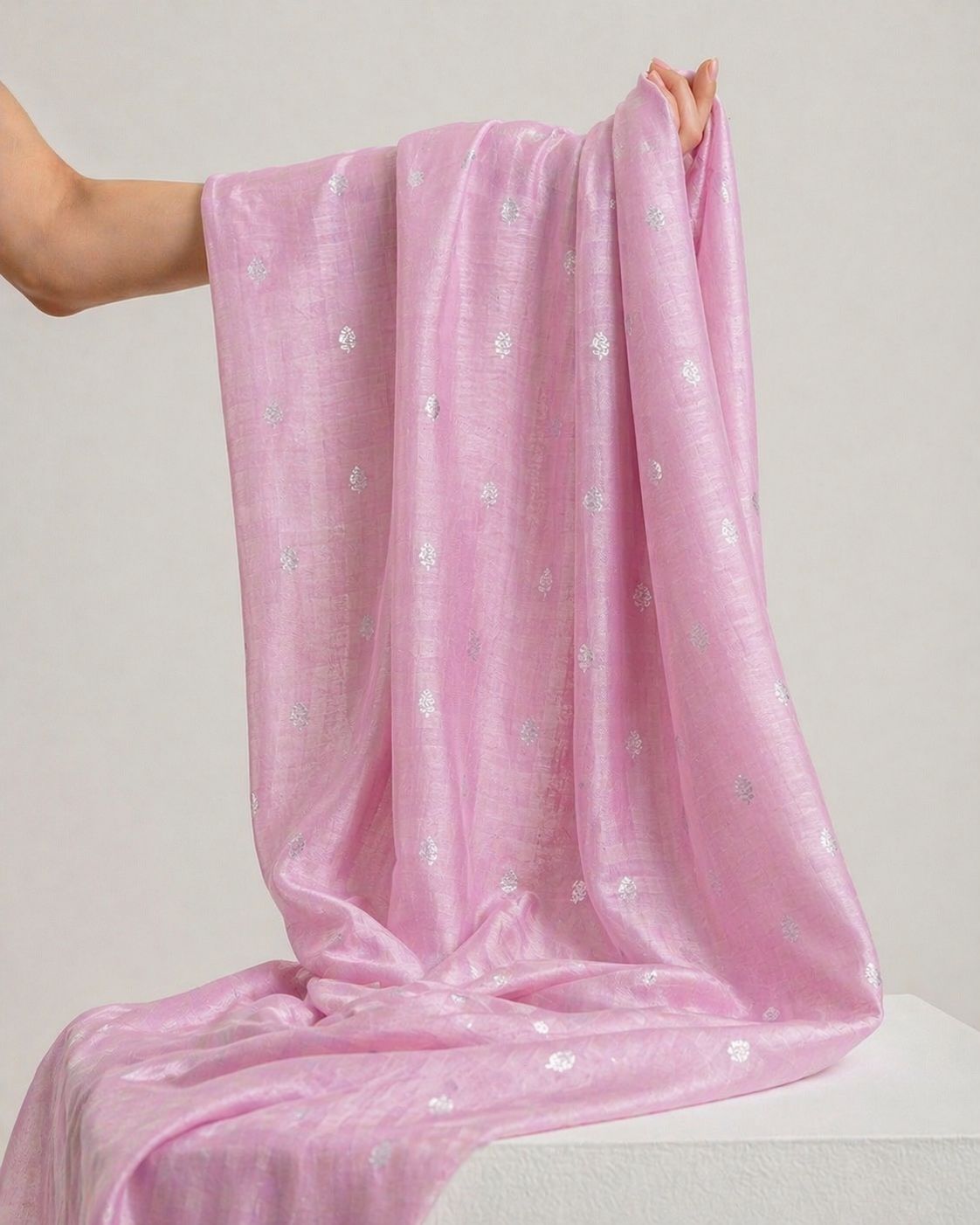 Violet Pure Mul Fabric With Silver Zari