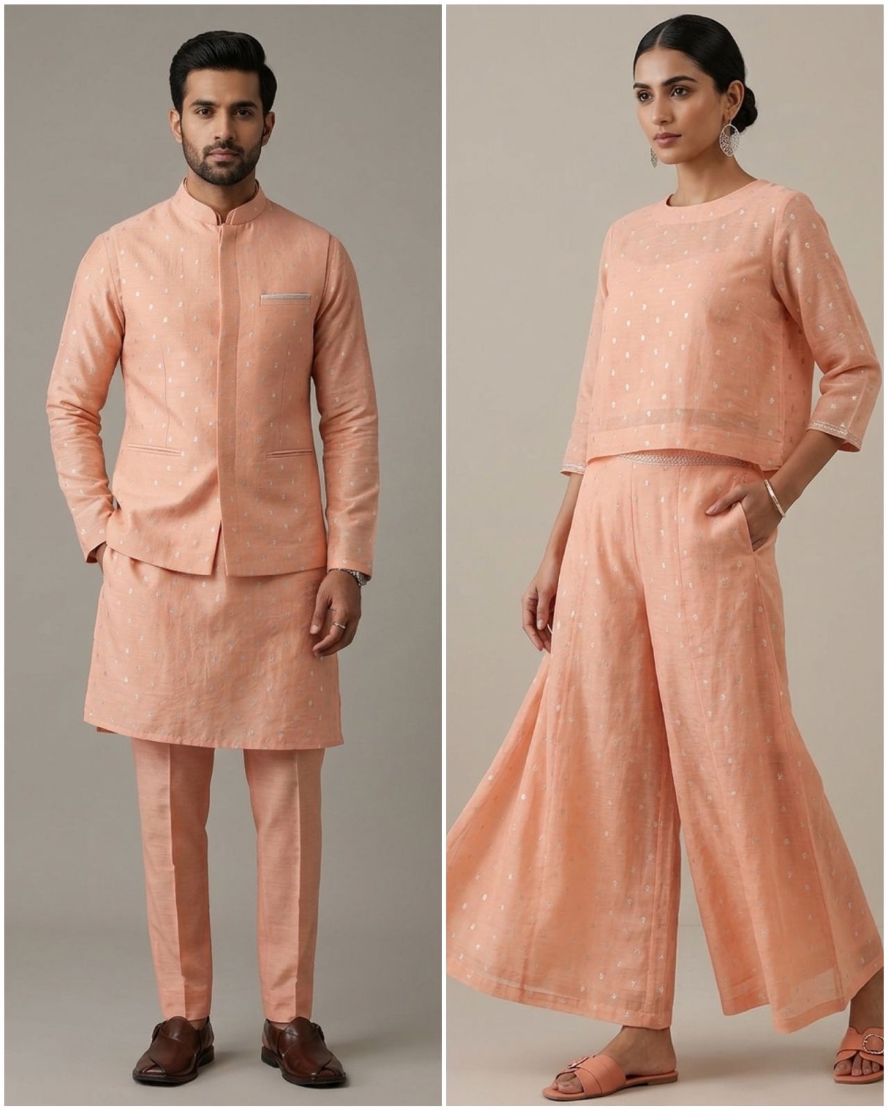 Peach Pink Pure Mul Fabric With Silver Zari