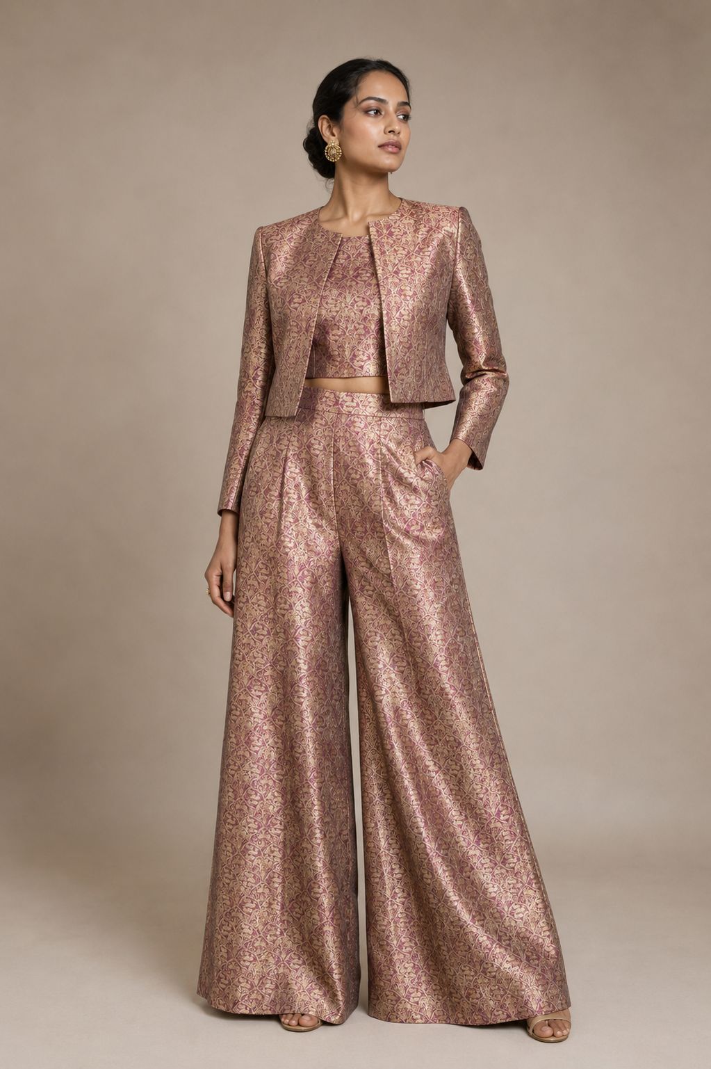 Dusty Onion Brocade Katan Silk Handloom Fabric