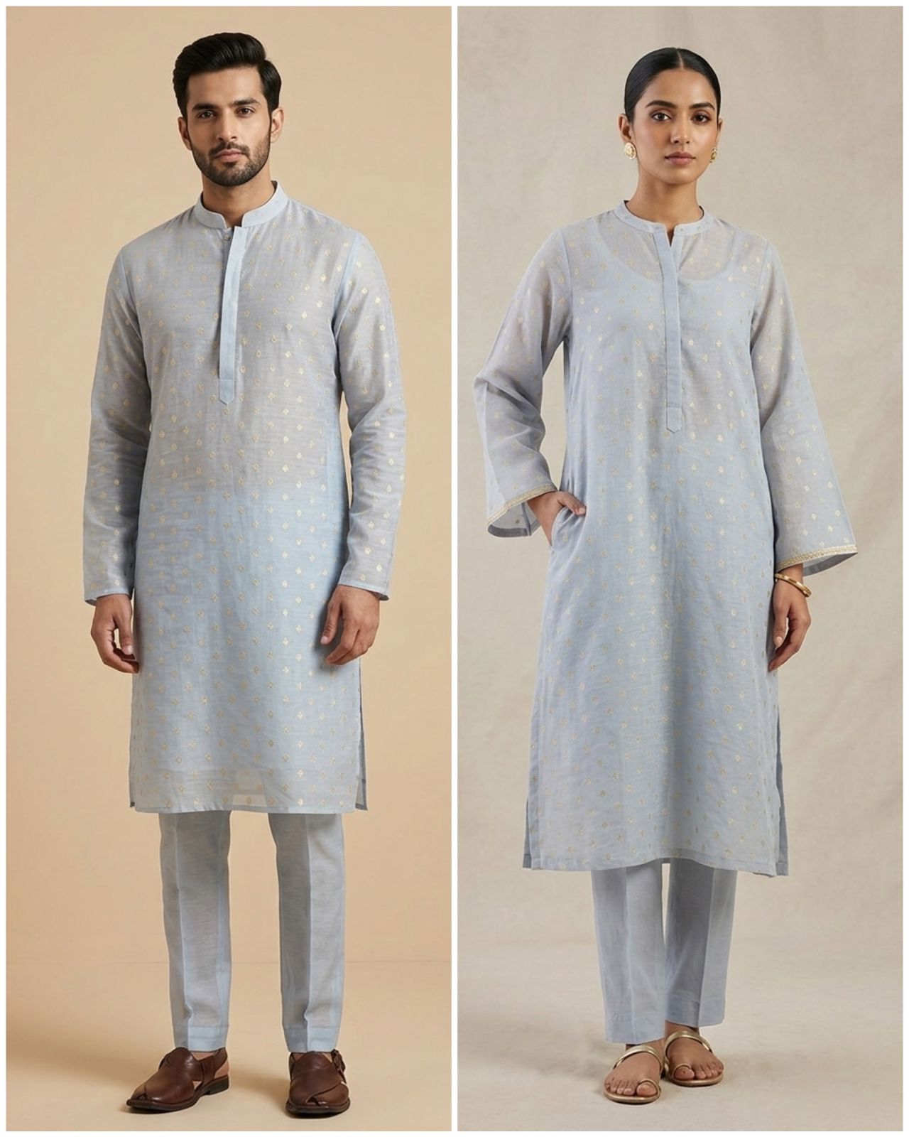 Gray Pure Mul Fabric With Gold Zari
