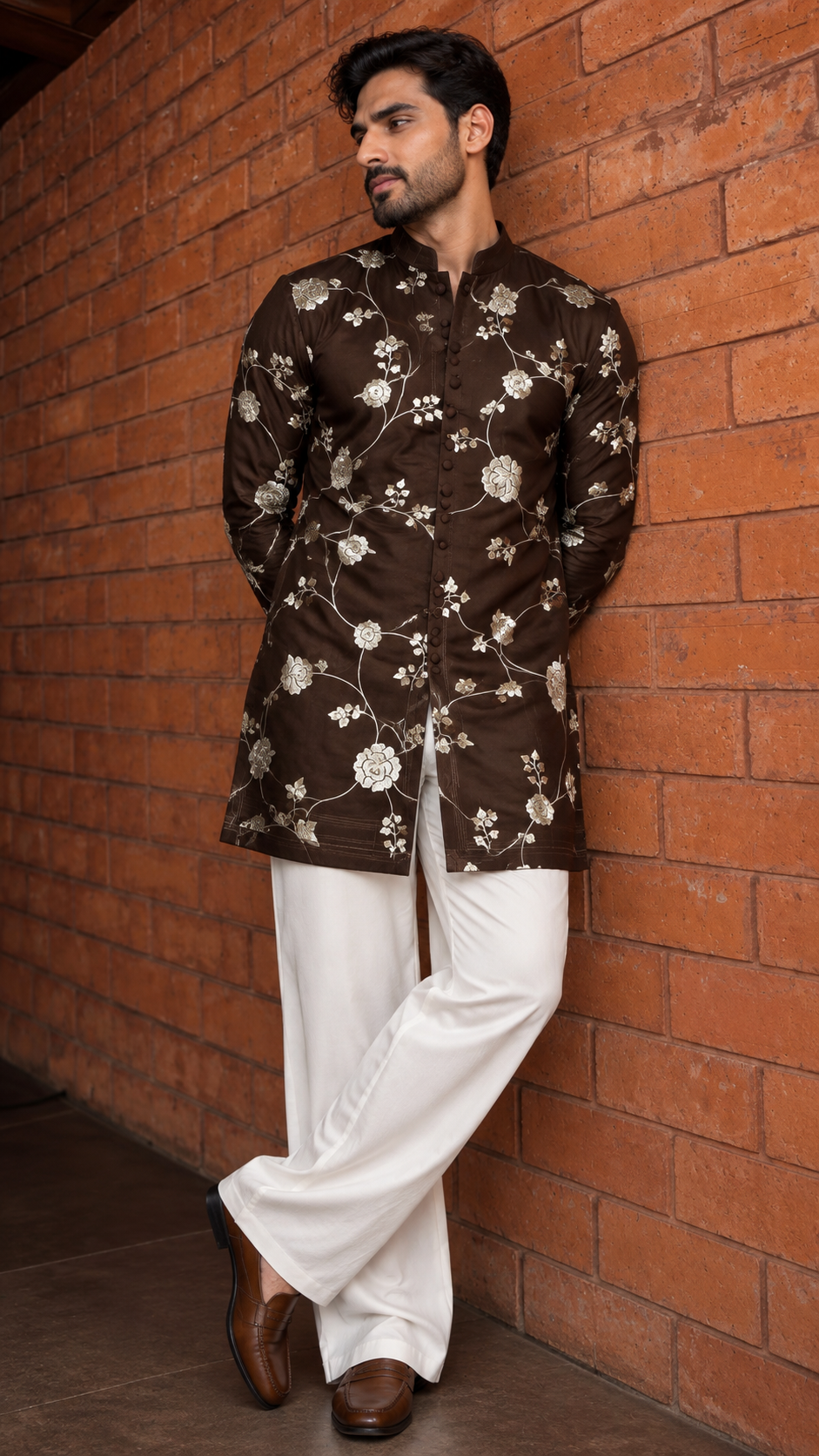 Chocolate Brown Muslin Fabric With Parsi Embroidery