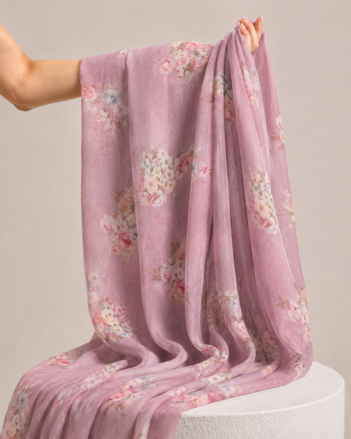 Dusty Mauve Mul Floral Prints Fabric