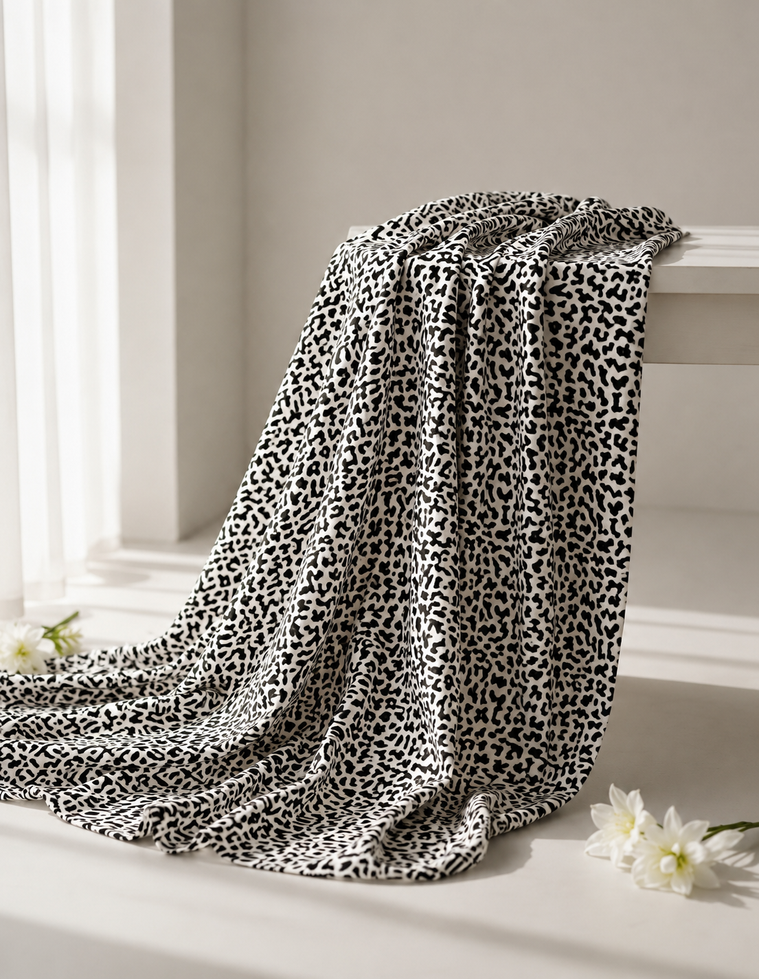 Pure Chanderi Silk Fabric With Black Hand Block Prints