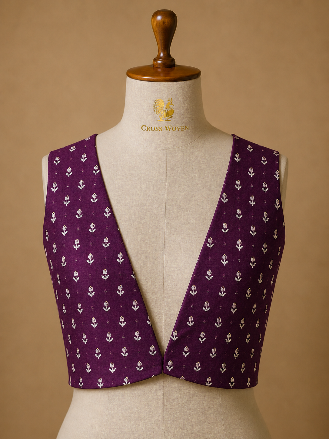 Deep Purple Semi Katan Silk Allover Floral Bootis Blouse Piece