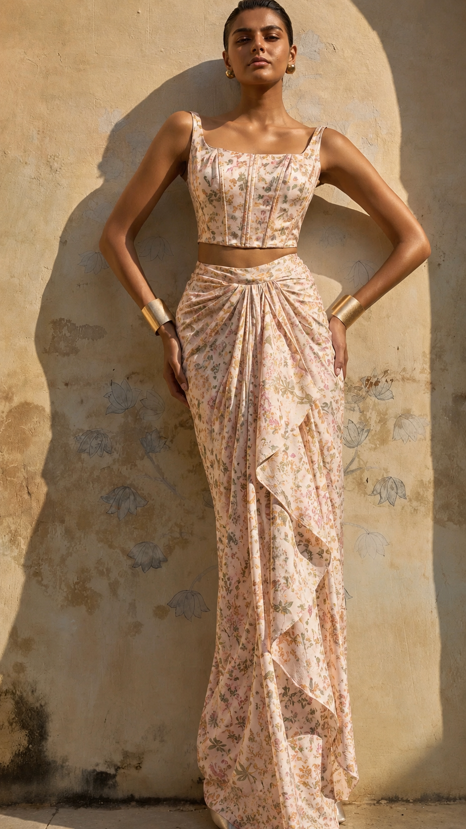Powder Pink Mul Floral Prints Fabric