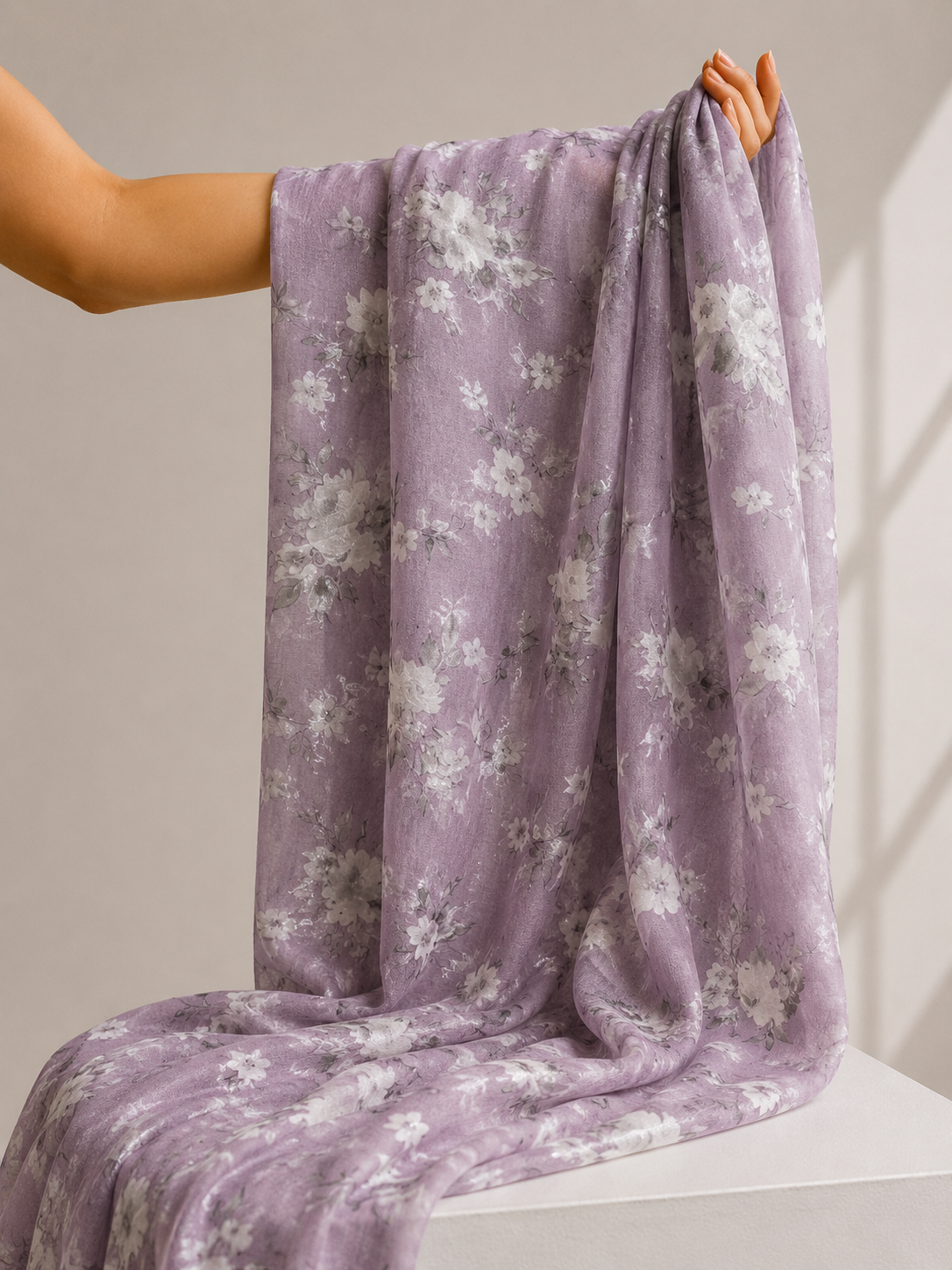 Mauve Floral Mul Weaving Fabric