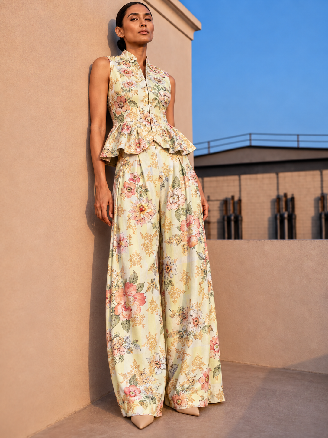 Butter Yellow Pure Soft Silk Fabric With Floral Pattern