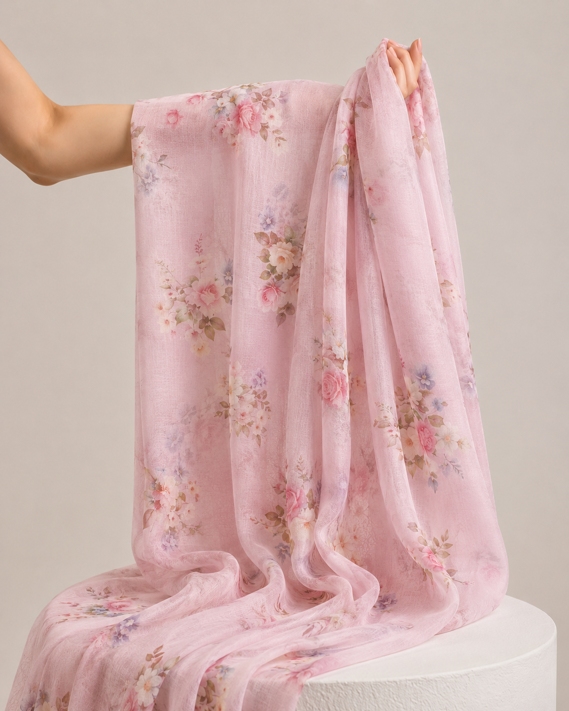 Dusty Pink Mul Floral Prints Fabric