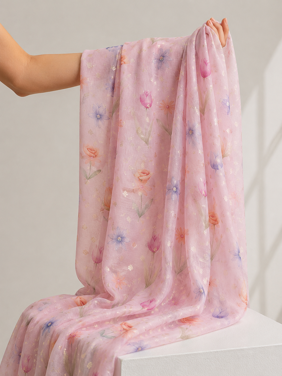 Blush Pink Floral Mul Weaving Fabric