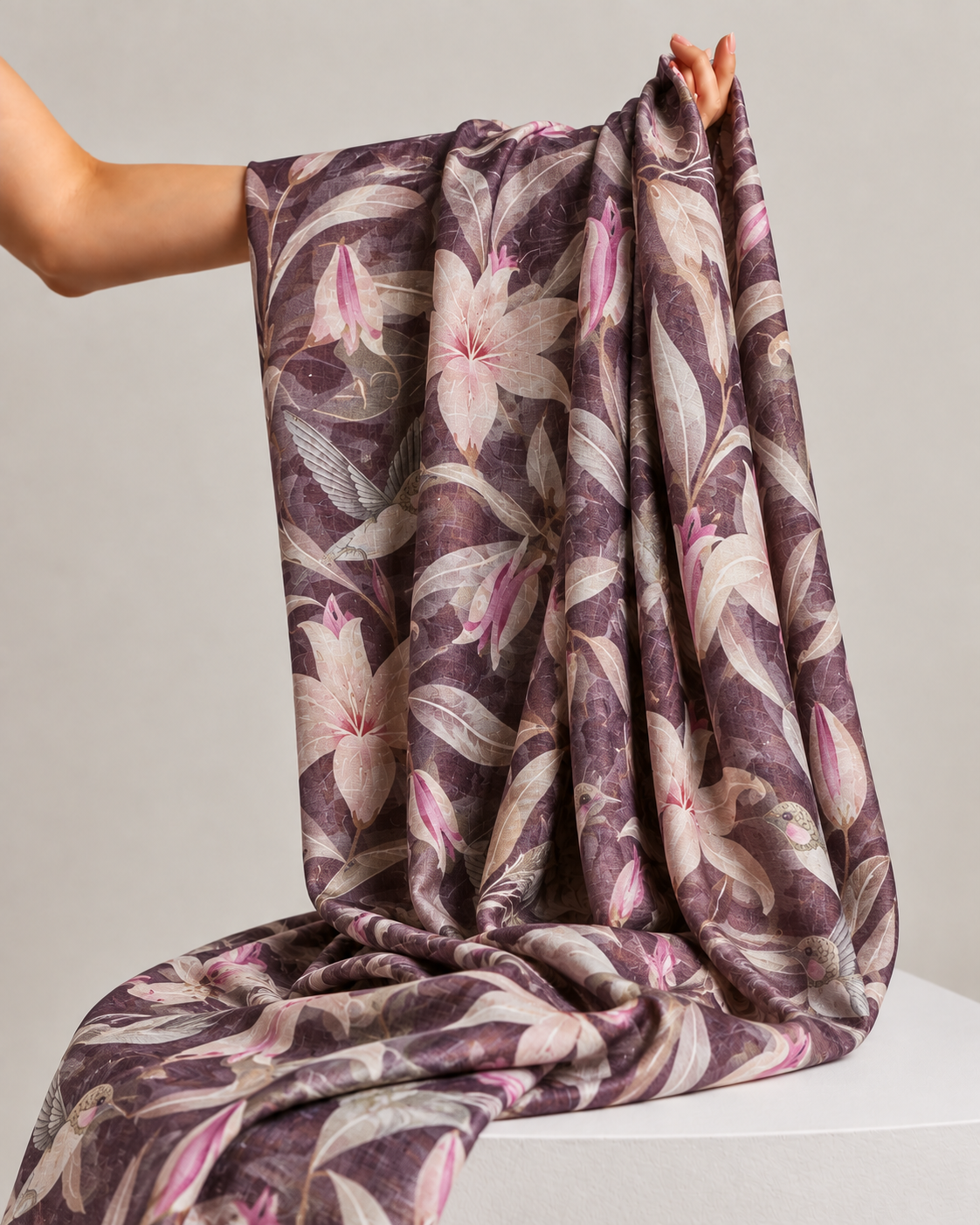 Plum Purple Tussar Kalamkari Printed Fabric