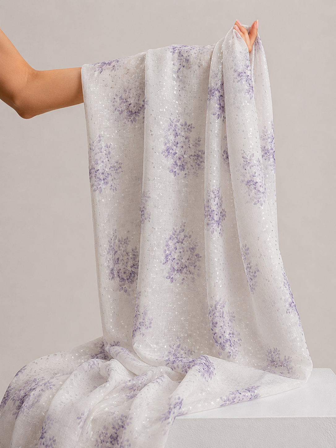 Ivory & Lavender Floral Mul Weaving Fabric