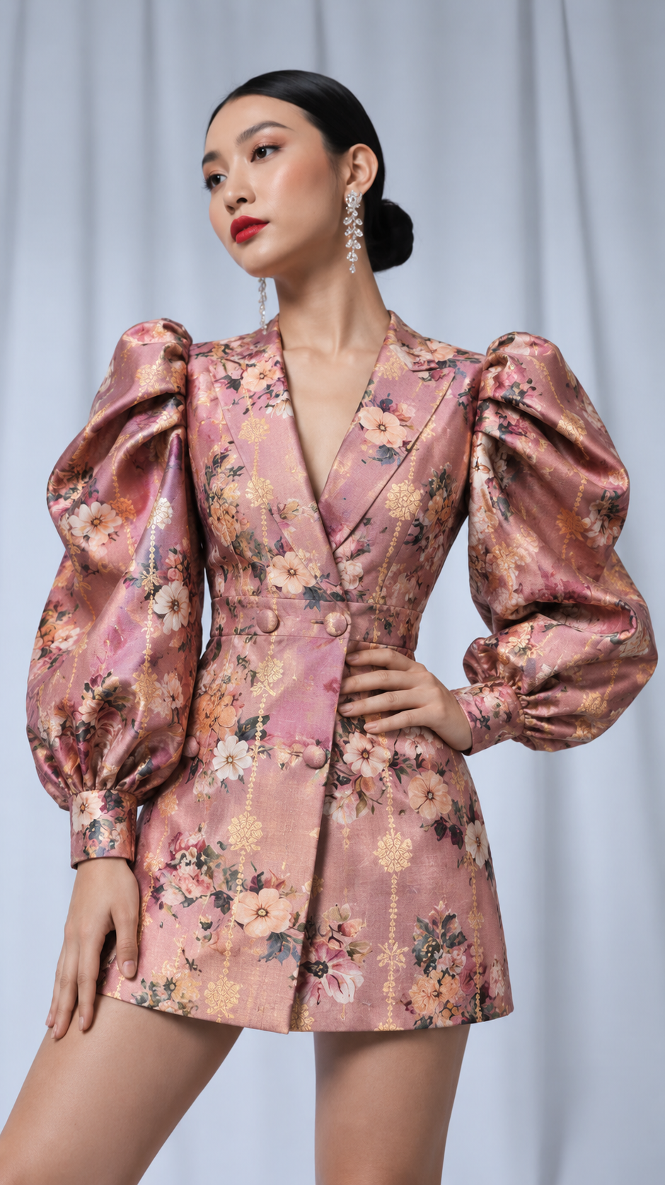 Dusty Rose Pink Pure Soft Silk Fabric With Floral Pattern