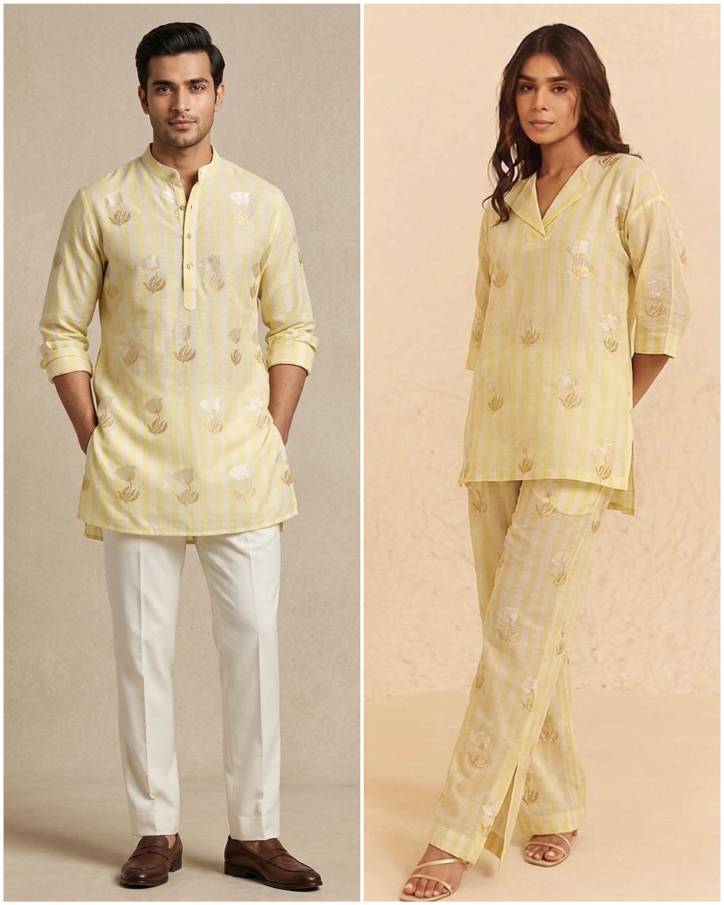 Lemon Yellow Premium Cotton Fabric With Floral Motifs