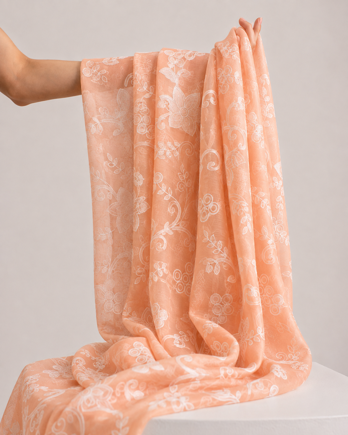 Orange Mul with White Appliqué Work