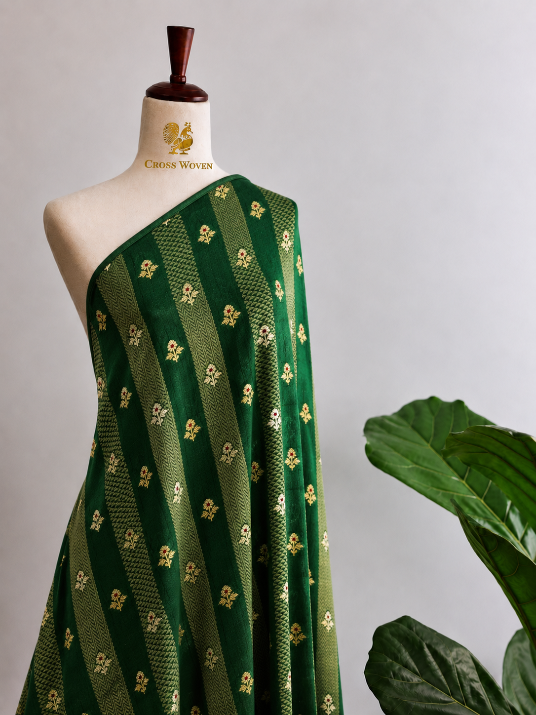 Emerald Green Soft Silk Fabric with Meenakari Bootis