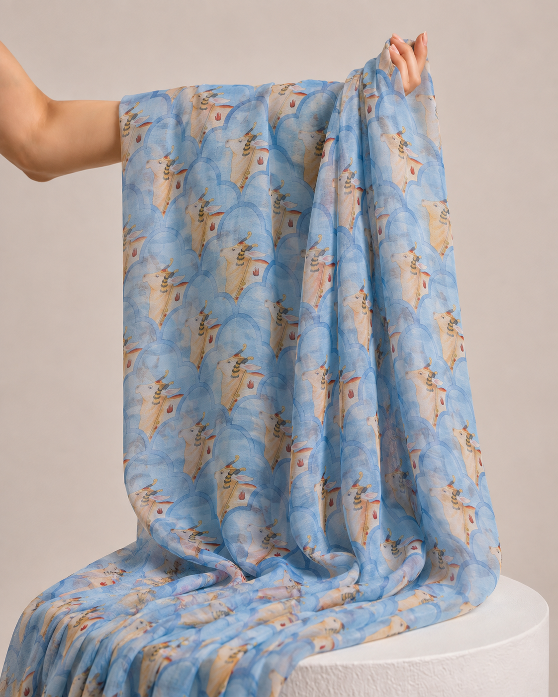 Pastel Blue Mul Nandi PichwaiFabric