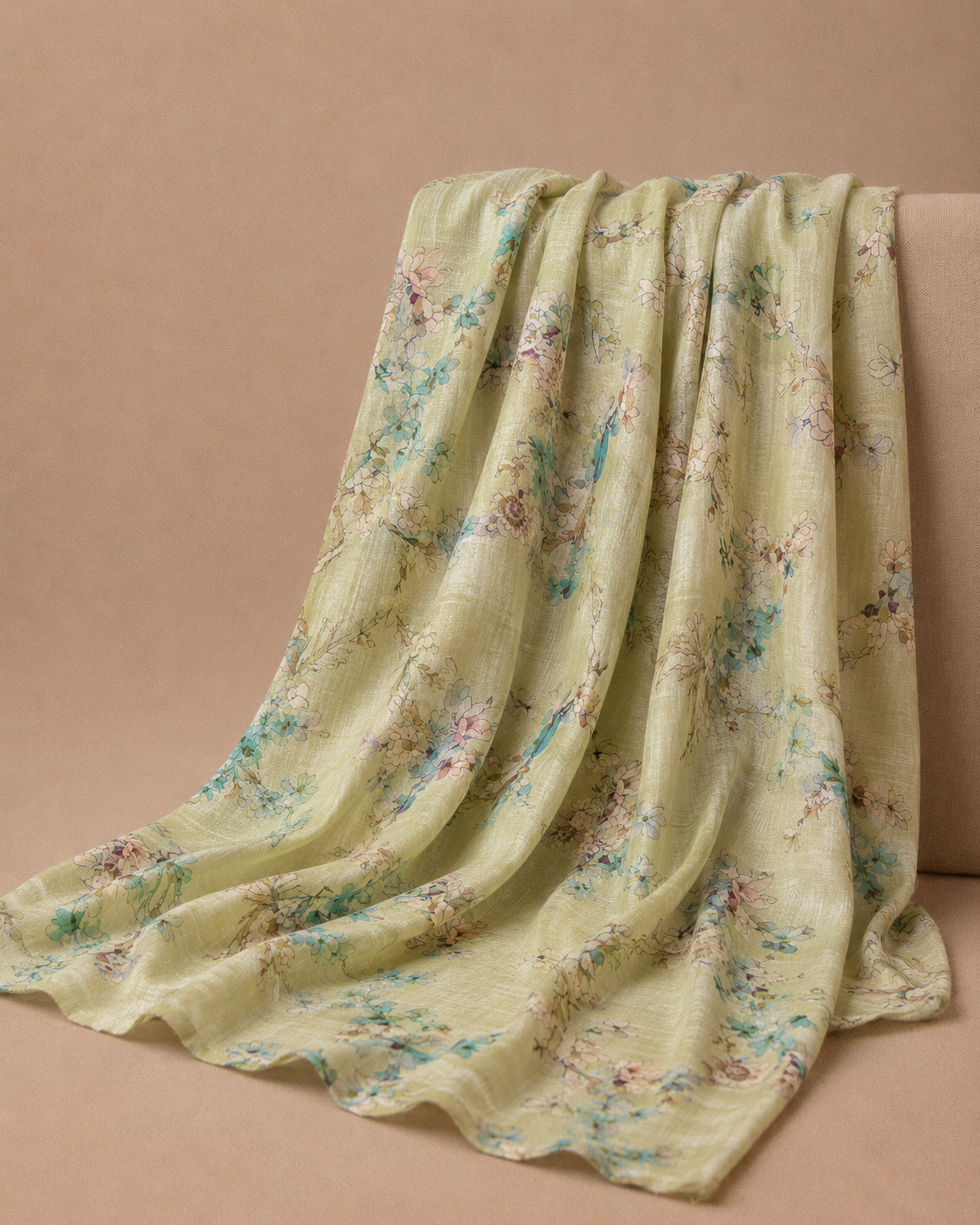 Lime Green Tussar Kalamkari Printed Fabric