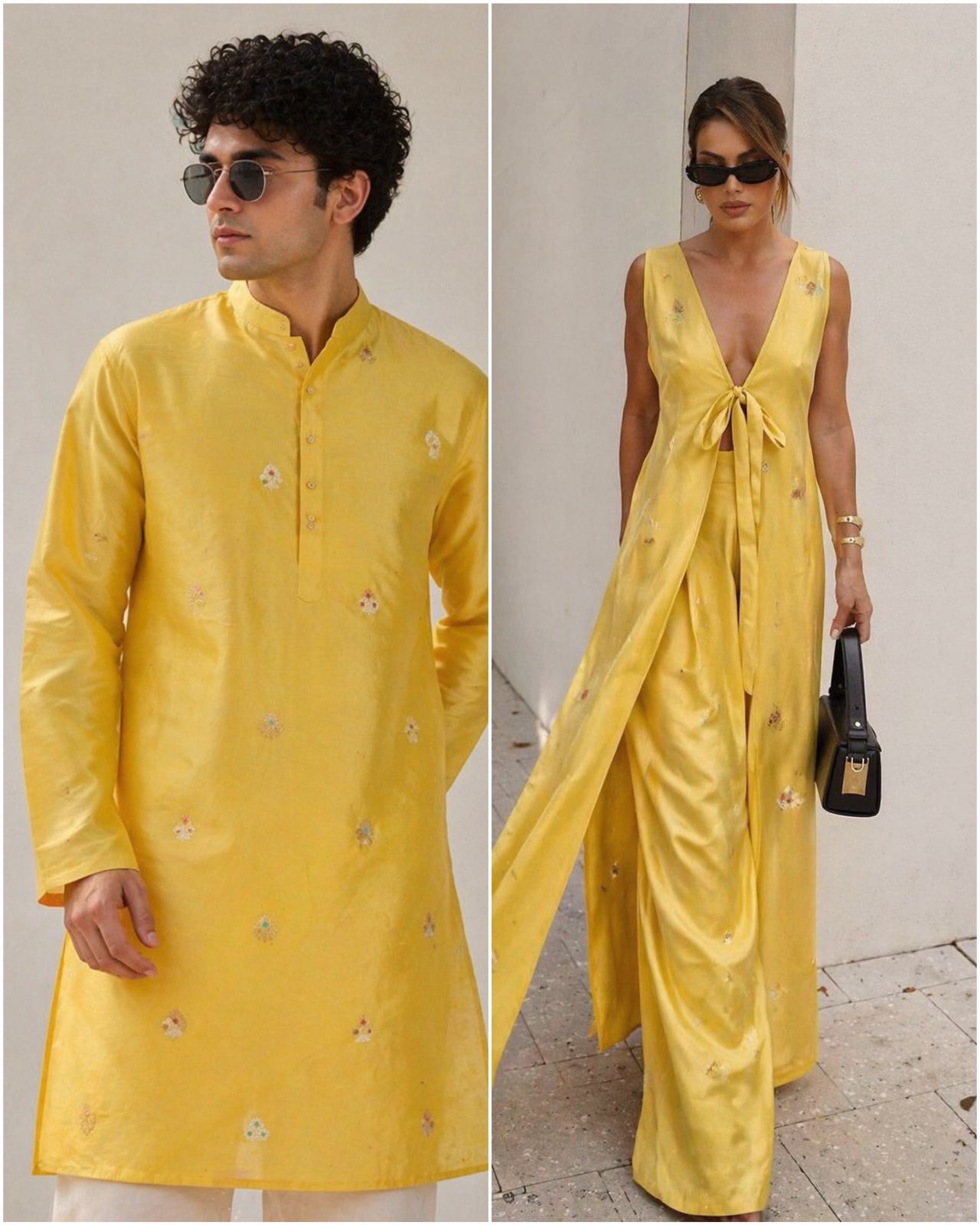 Bright Yellow Premium Cotton Fabric With Floral Motif